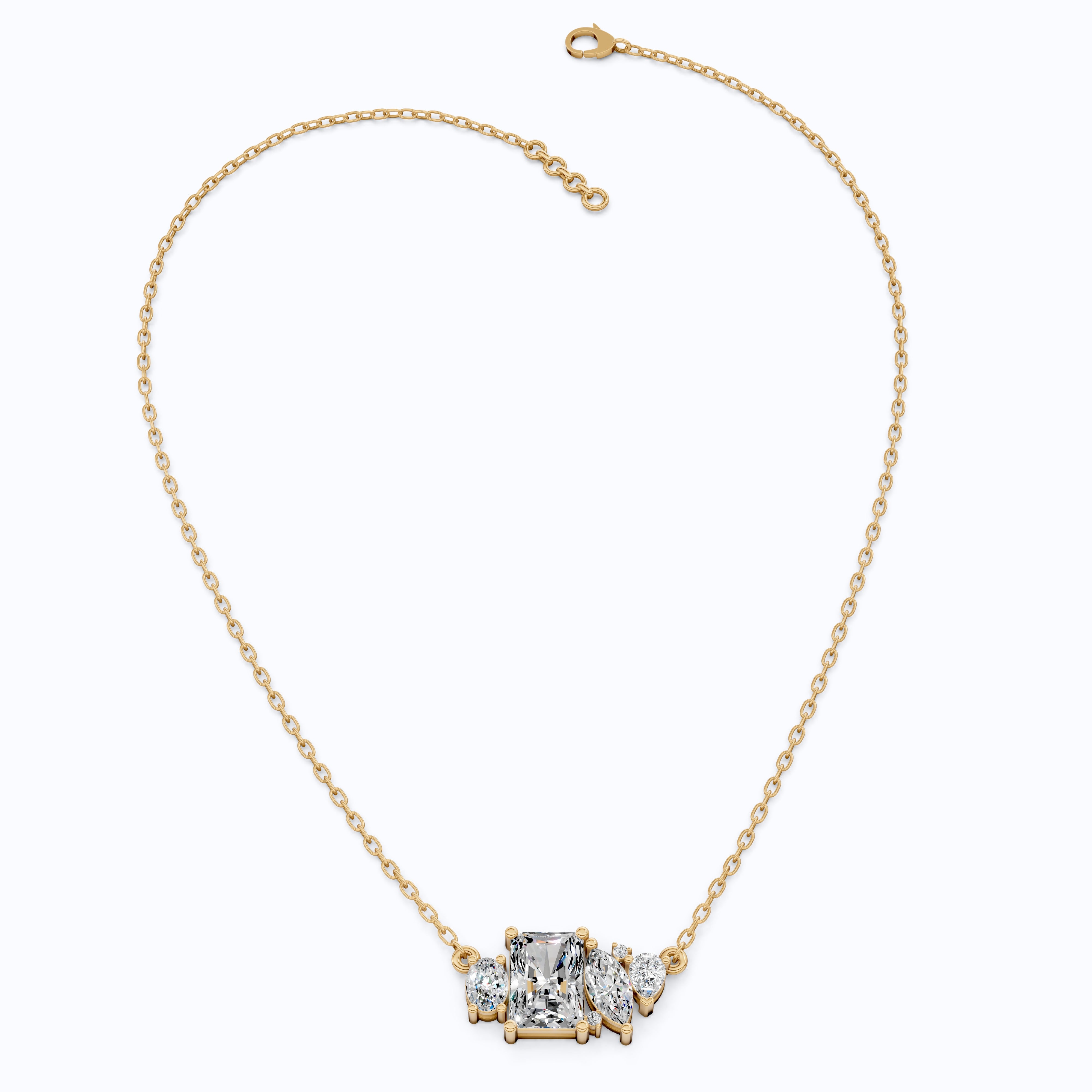 Radiant Cut Modern Cluster with Mixed Stone Cluster Wedding Pendant in Lab Grown Diamond-14k Solid Gold, Birthday Gift for Women, Handmade Jewelry