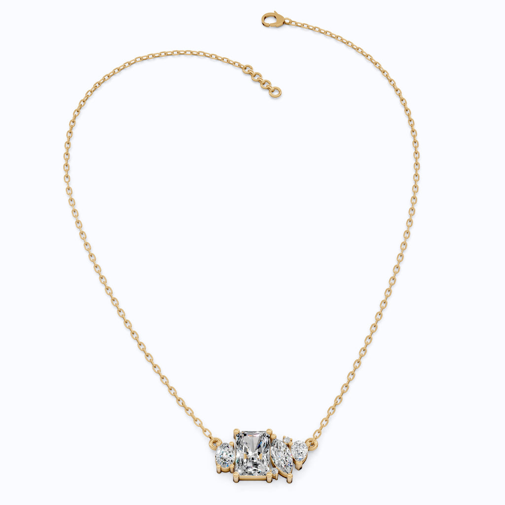 Radiant Cut Modern Cluster with Mixed Stone Cluster Wedding Pendant in Lab Grown Diamond-14k Solid Gold, Birthday Gift for Women, Handmade Jewelry