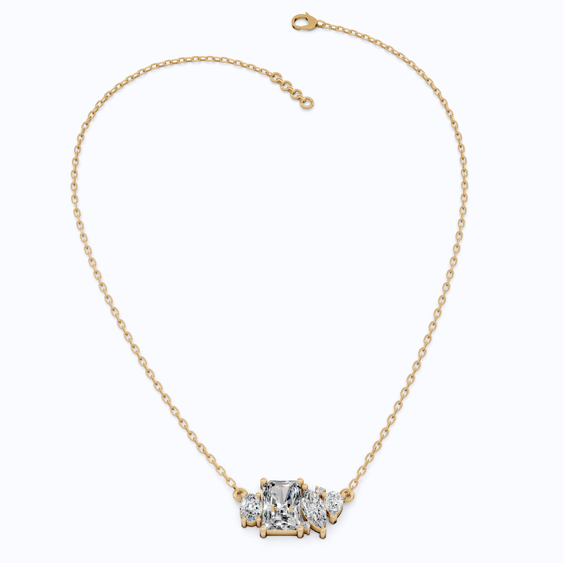 Radiant Cut Modern Cluster with Mixed Stone Cluster Wedding Pendant in Lab Grown Diamond-14k Solid Gold, Birthday Gift for Women, Handmade Jewelry