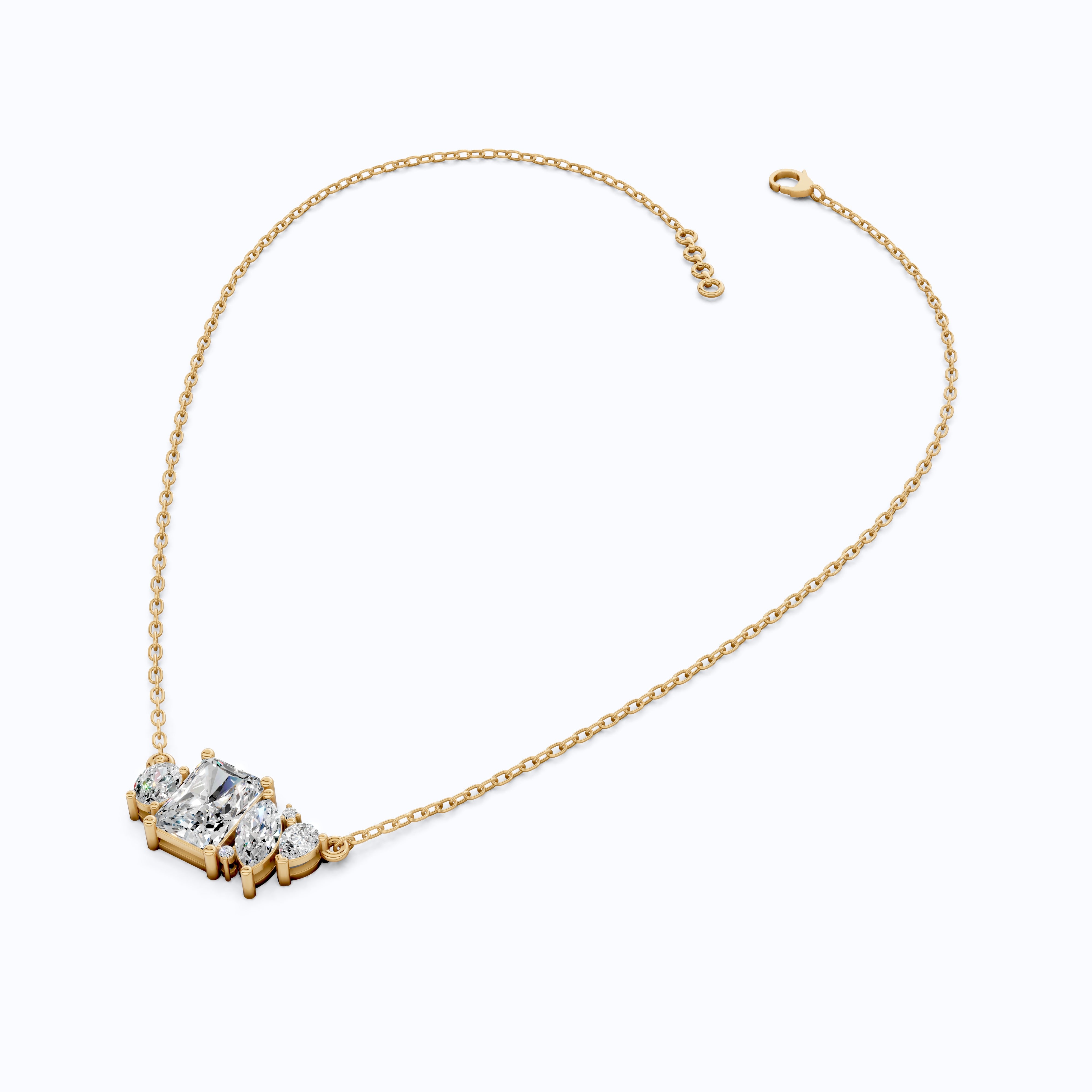 Radiant Cut Modern Cluster with Mixed Stone Cluster Wedding Pendant in Lab Grown Diamond-14k Solid Gold, Birthday Gift for Women, Handmade Jewelry