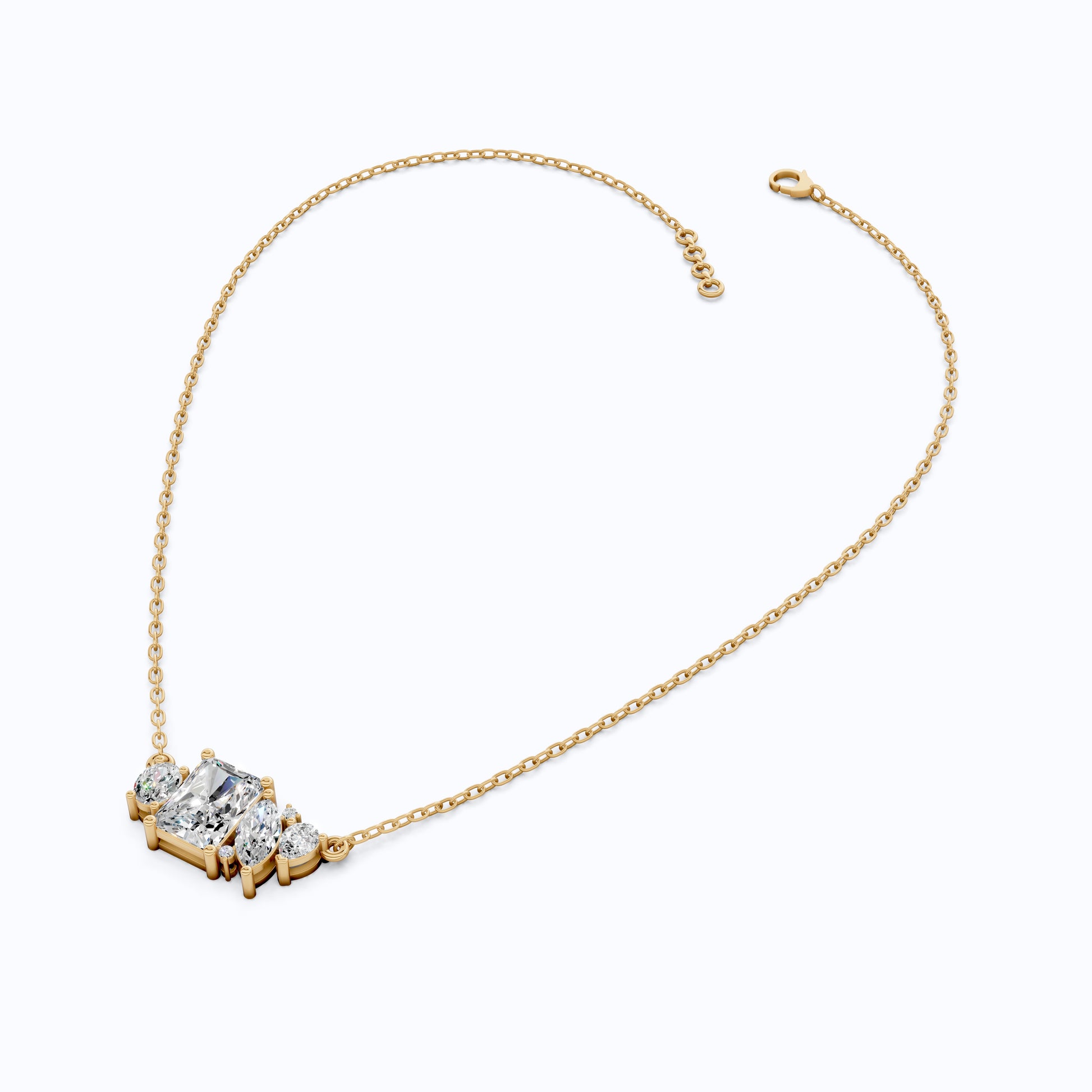 Radiant Cut Modern Cluster with Mixed Stone Cluster Wedding Pendant in Lab Grown Diamond-14k Solid Gold, Birthday Gift for Women, Handmade Jewelry
