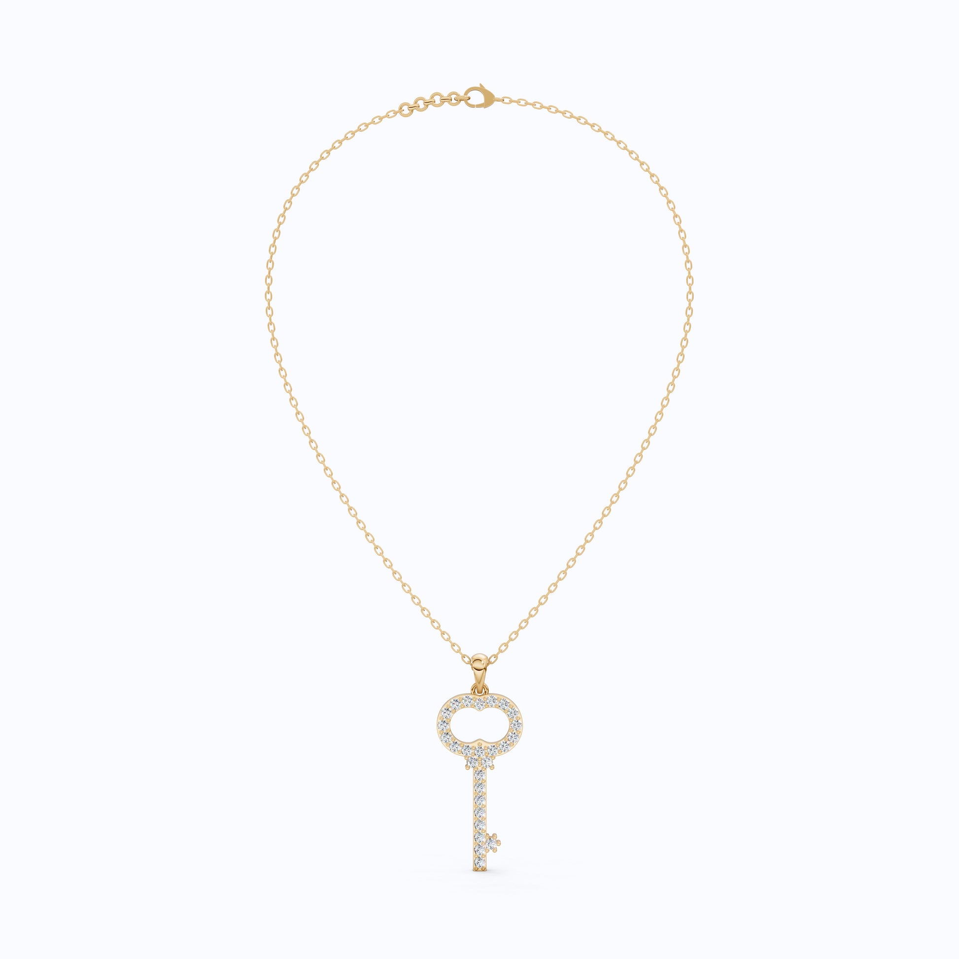 Vintage Pavé Key Shape Daily Wear Pendant in Lab Grown Diamond - 14k Solid Gold, Everyday Jewelry, Special Gift for Women