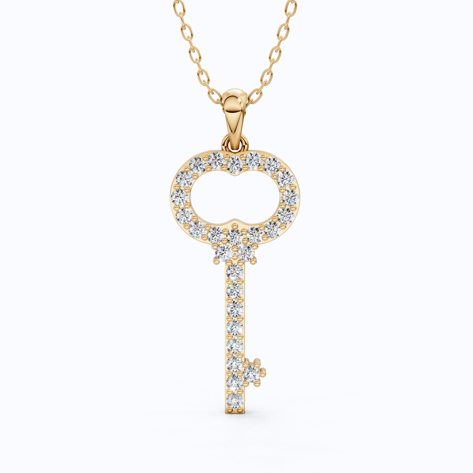 Vintage Pavé Key Shape Daily Wear Pendant in Lab Grown Diamond - 14k Solid Gold, Everyday Jewelry, Special Gift for Women