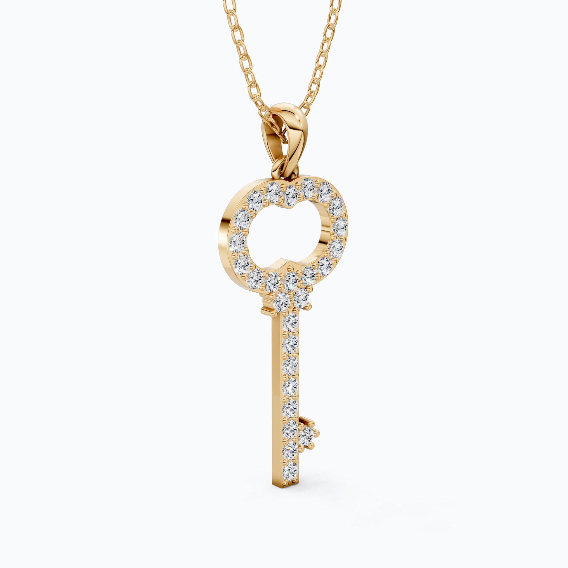 Vintage Pavé Key Shape Daily Wear Pendant in Lab Grown Diamond - 14k Solid Gold, Everyday Jewelry, Special Gift for Women