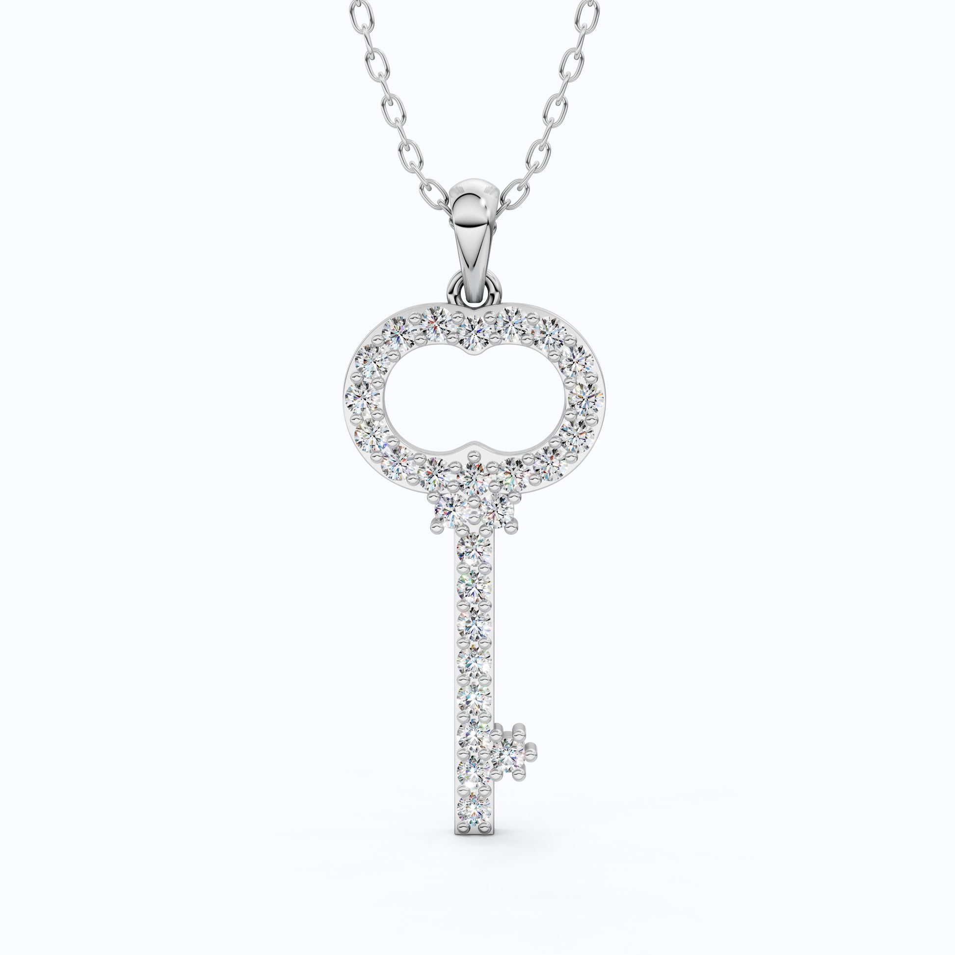 Vintage Pavé Key Shape Daily Wear Pendant in Lab Grown Diamond - 14k Solid Gold, Everyday Jewelry, Special Gift for Women