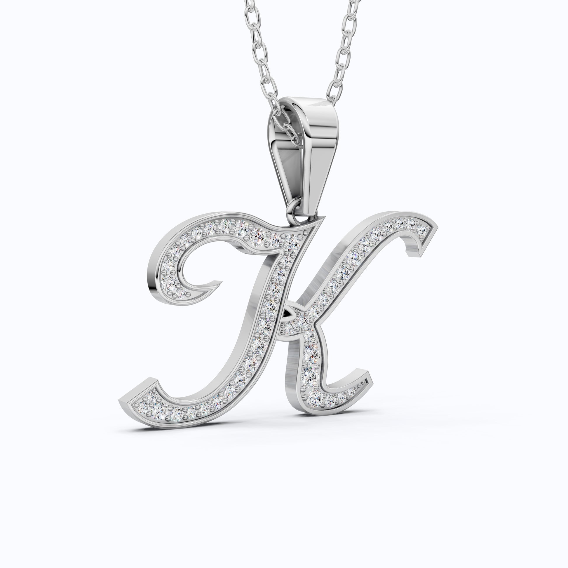 Personalized Pavé Cursive K Initial Pendant in Lab Grown Diamond-14k Solid Gold, Birthday Gift for Her/Him, Everyday Handmade Jewelry
