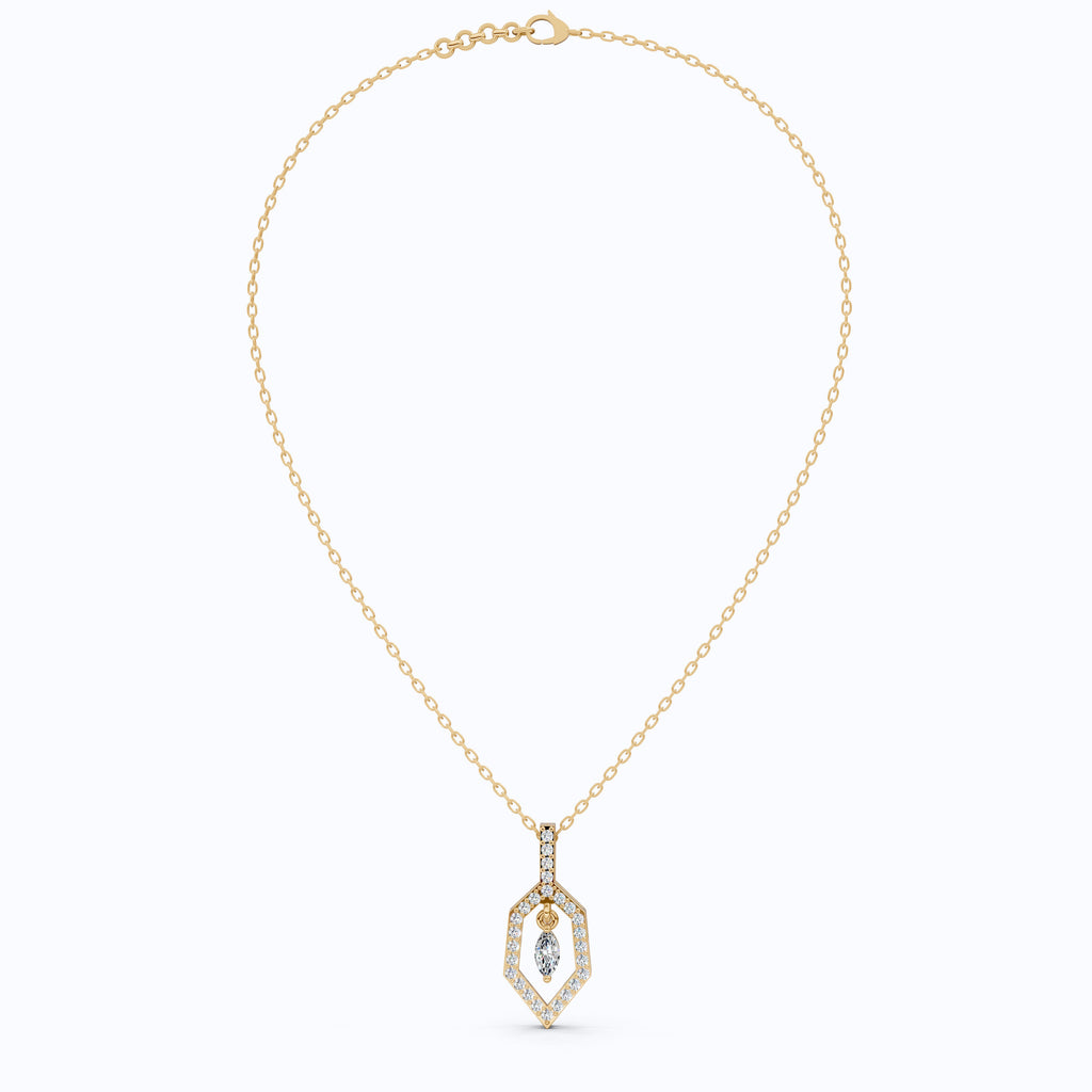 Geometric Marquise Drop Daily Wear Pendant in 14k Solid Gold, Everyday Gift for Wife, Antique Diamond Handmade Pendant