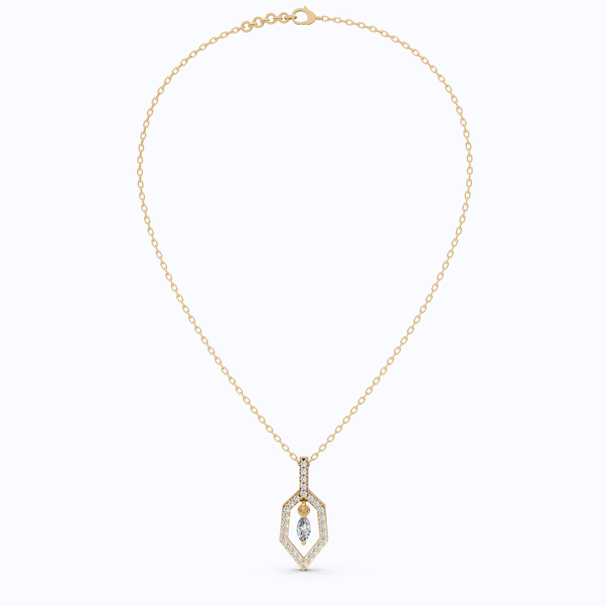 Geometric Marquise Drop Daily Wear Pendant in 14k Solid Gold, Everyday Gift for Wife, Antique Diamond Handmade Pendant