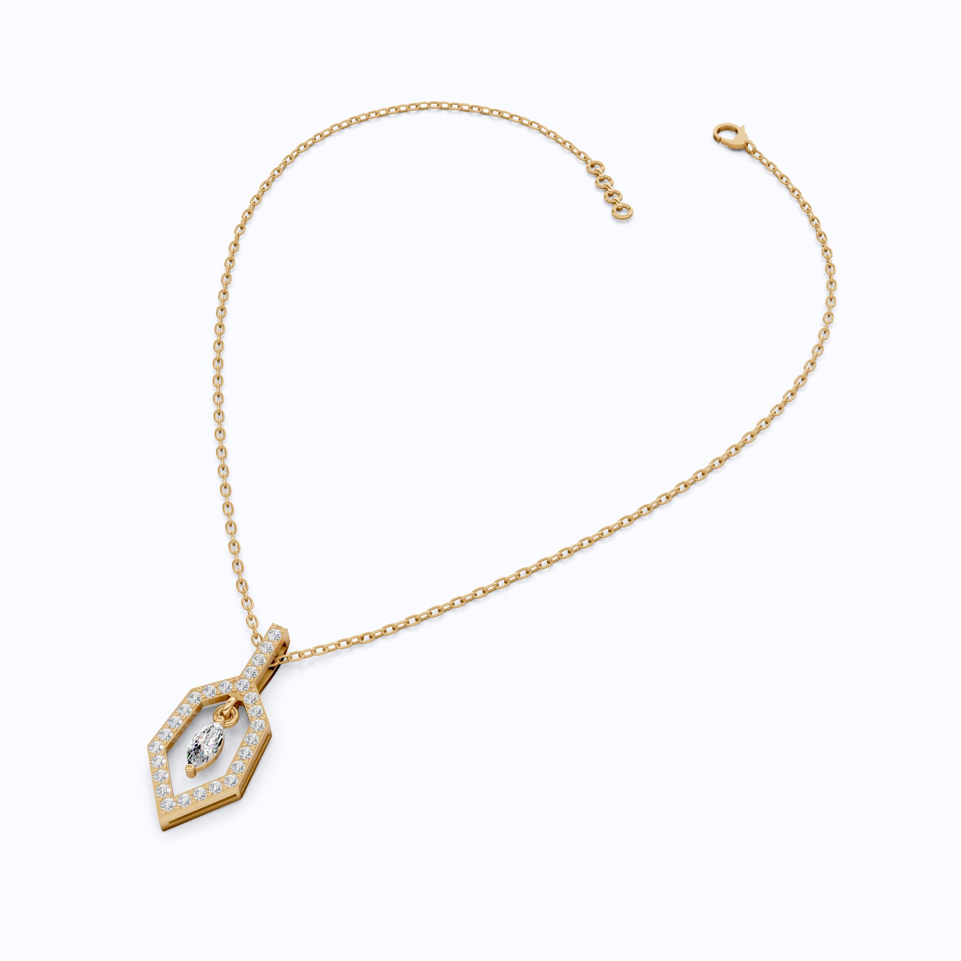 Geometric Marquise Drop Daily Wear Pendant in 14k Solid Gold, Everyday Gift for Wife, Antique Diamond Handmade Pendant