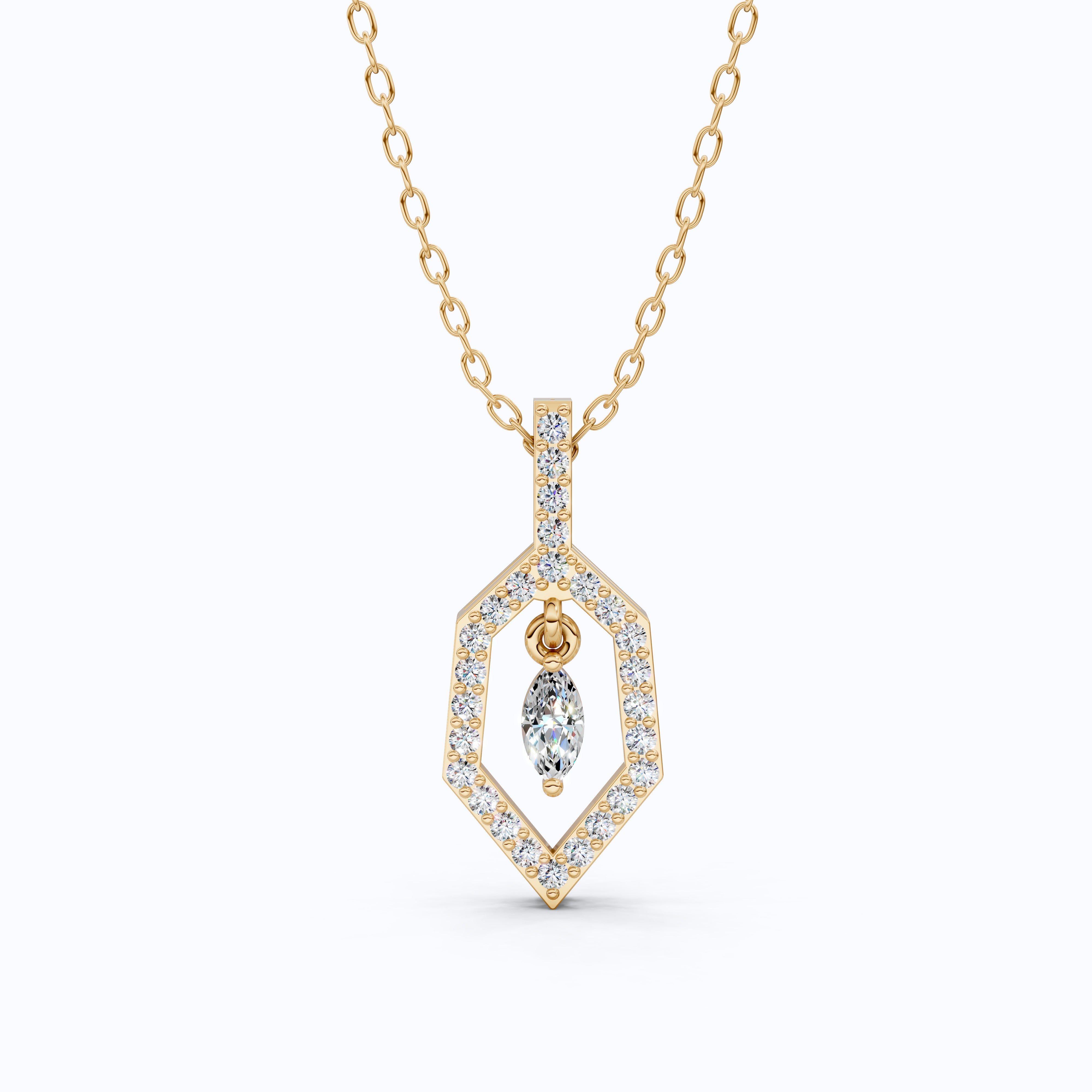Geometric Marquise Drop Daily Wear Pendant in 14k Solid Gold, Everyday Gift for Wife, Antique Diamond Handmade Pendant