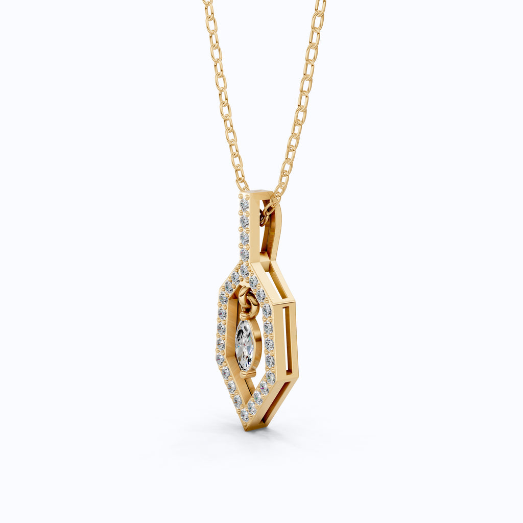 Geometric Marquise Drop Daily Wear Pendant in 14k Solid Gold, Everyday Gift for Wife, Antique Diamond Handmade Pendant