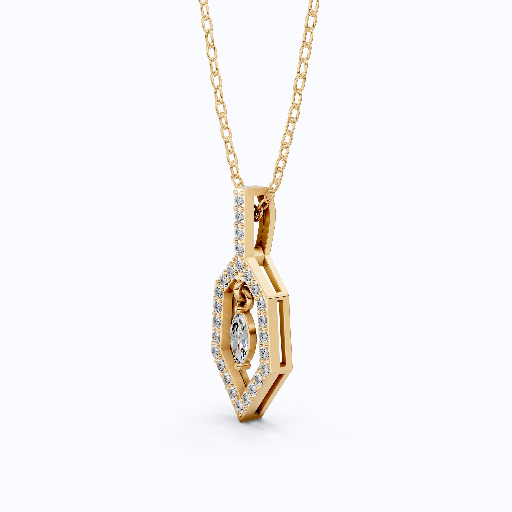 Geometric Marquise Drop Daily Wear Pendant in 14k Solid Gold, Everyday Gift for Wife, Antique Diamond Handmade Pendant
