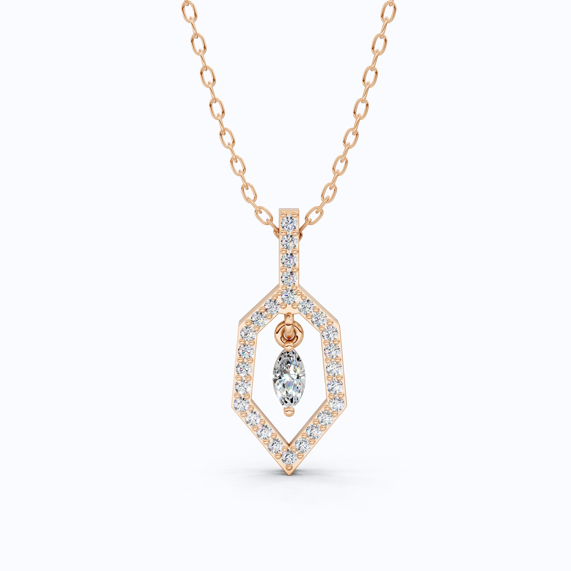Geometric Marquise Drop Daily Wear Pendant in 14k Solid Gold, Everyday Gift for Wife, Antique Diamond Handmade Pendant