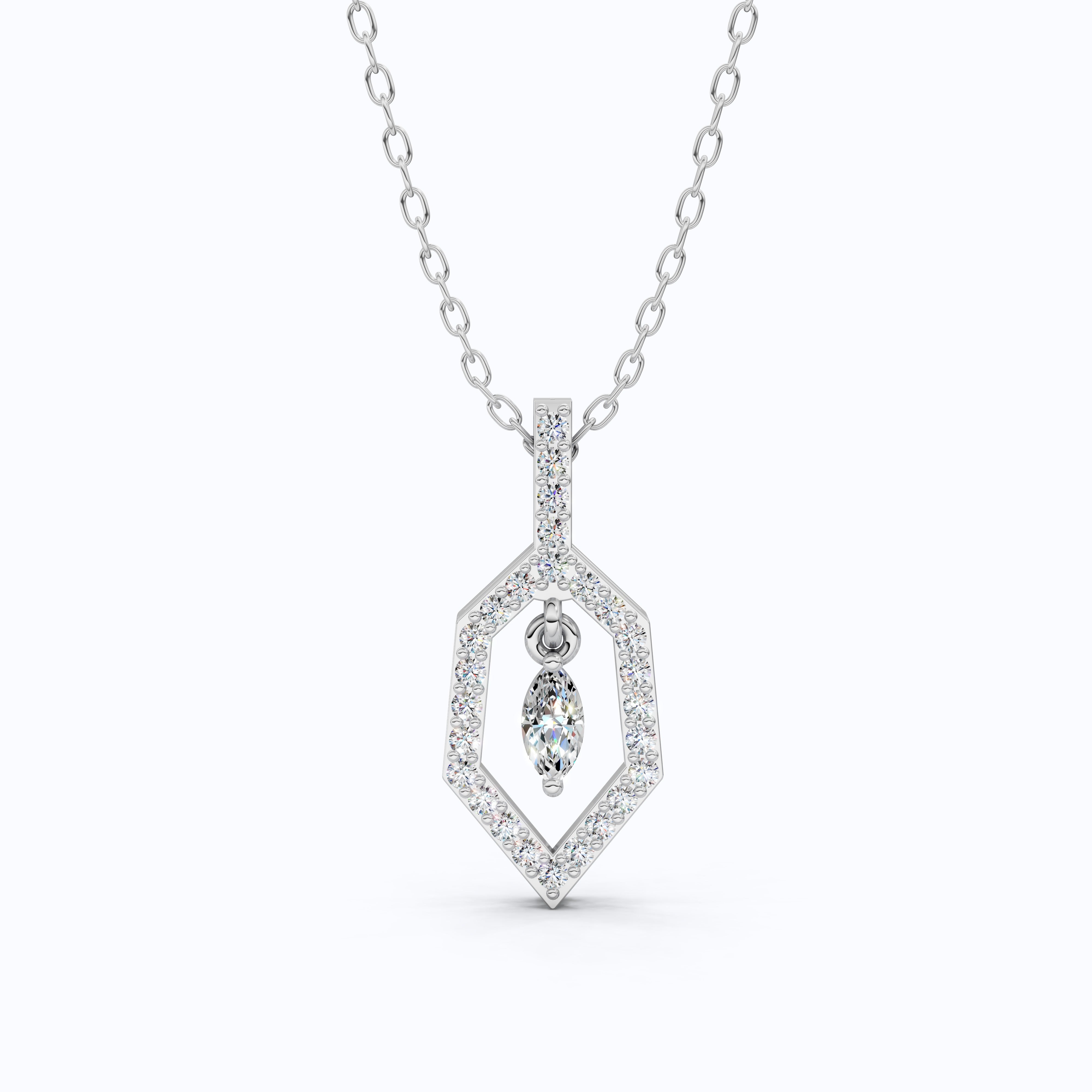 Geometric Marquise Drop Daily Wear Pendant in 14k Solid Gold, Everyday Gift for Wife, Antique Diamond Handmade Pendant