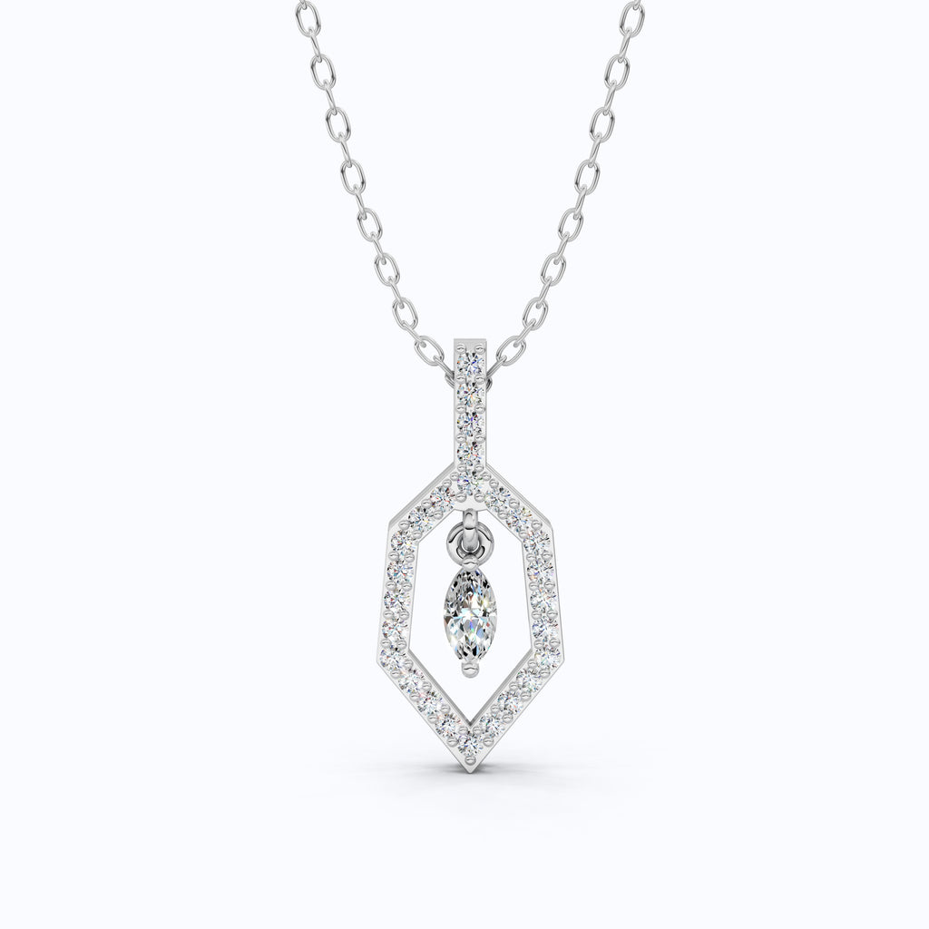 Geometric Marquise Drop Daily Wear Pendant in 14k Solid Gold, Everyday Gift for Wife, Antique Diamond Handmade Pendant