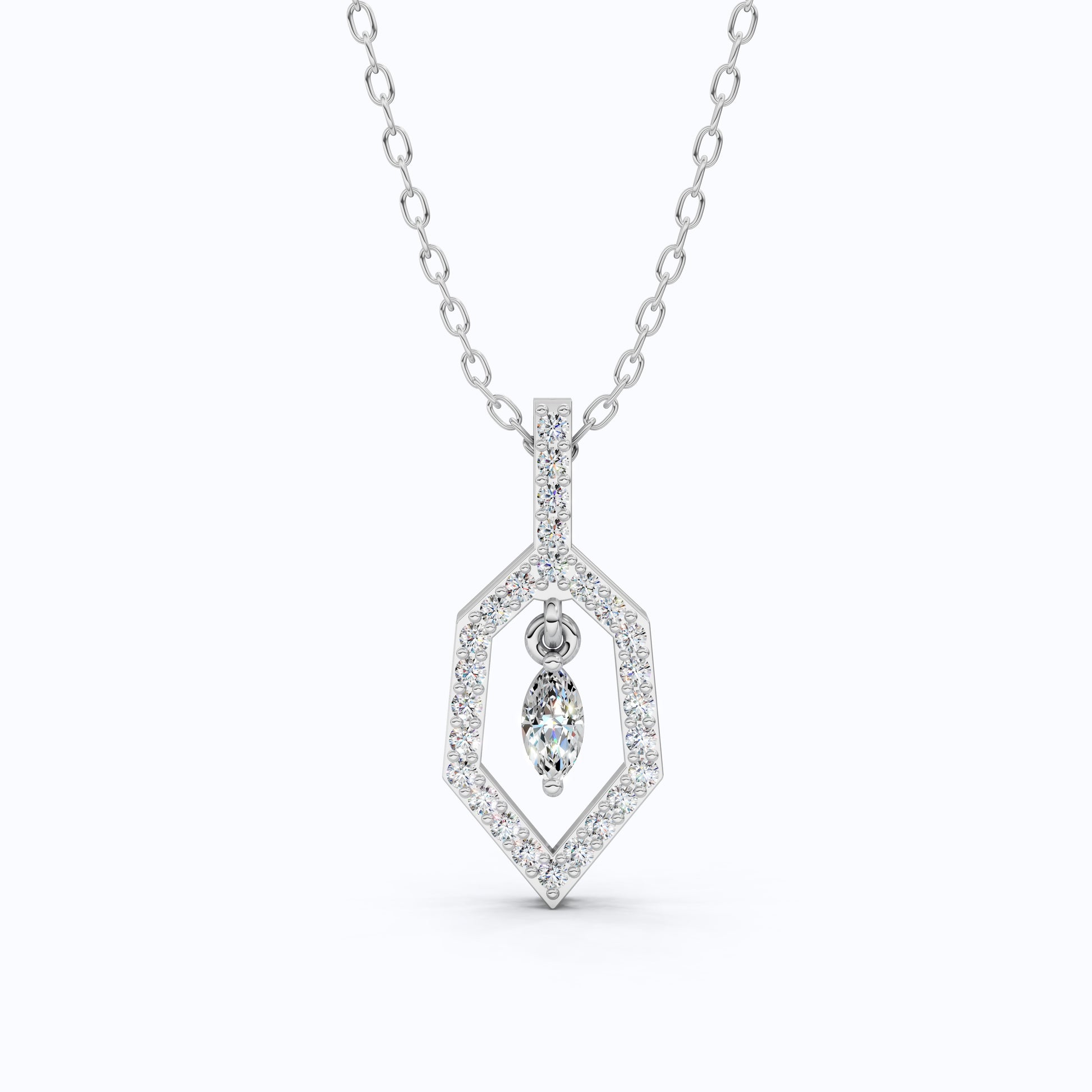 Geometric Marquise Drop Daily Wear Pendant in 14k Solid Gold, Everyday Gift for Wife, Antique Diamond Handmade Pendant