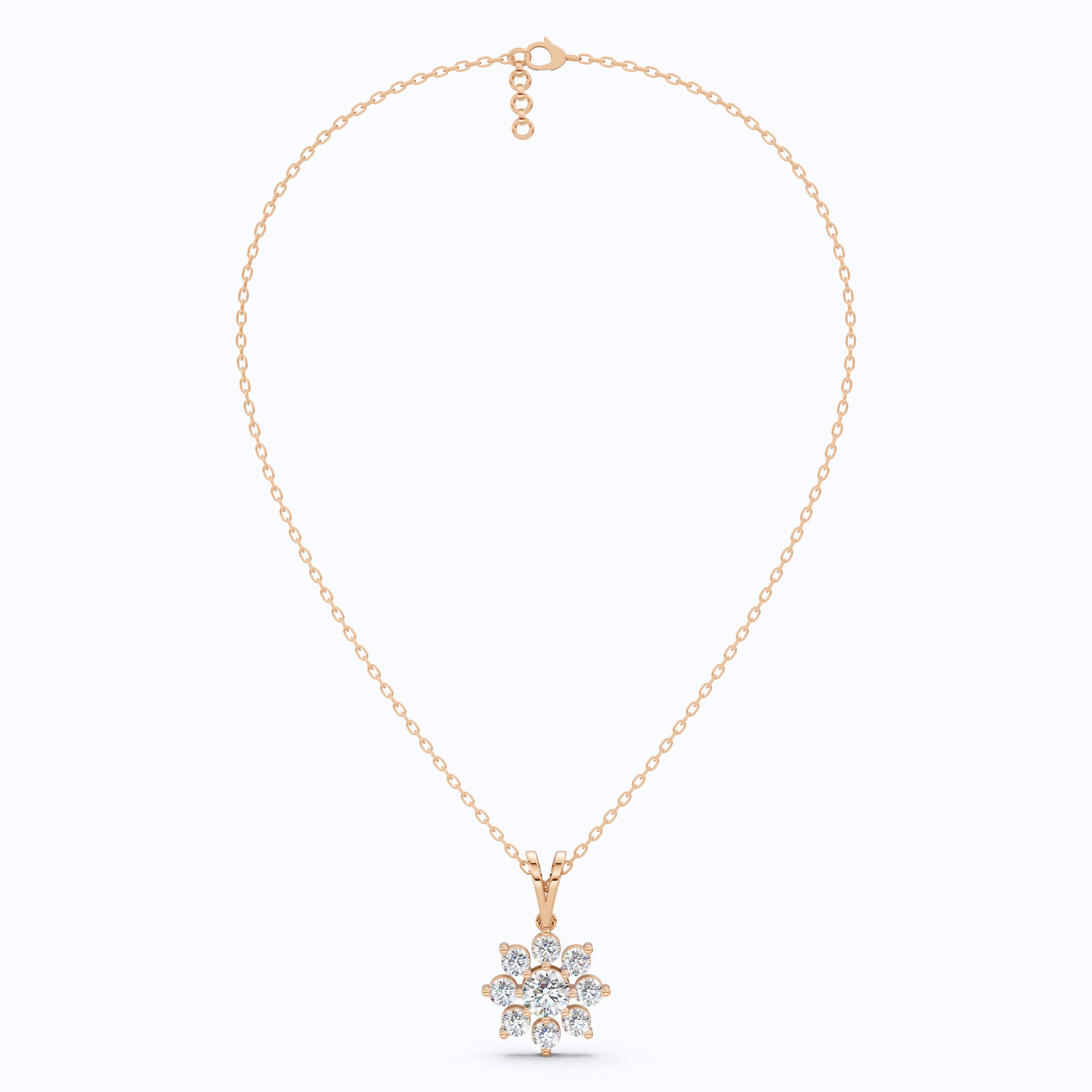 Round Brilliant Floral Cluster Snowflake Pendant in Lab Diamond-14k Solid Gold, Bridal Jewelry for Women