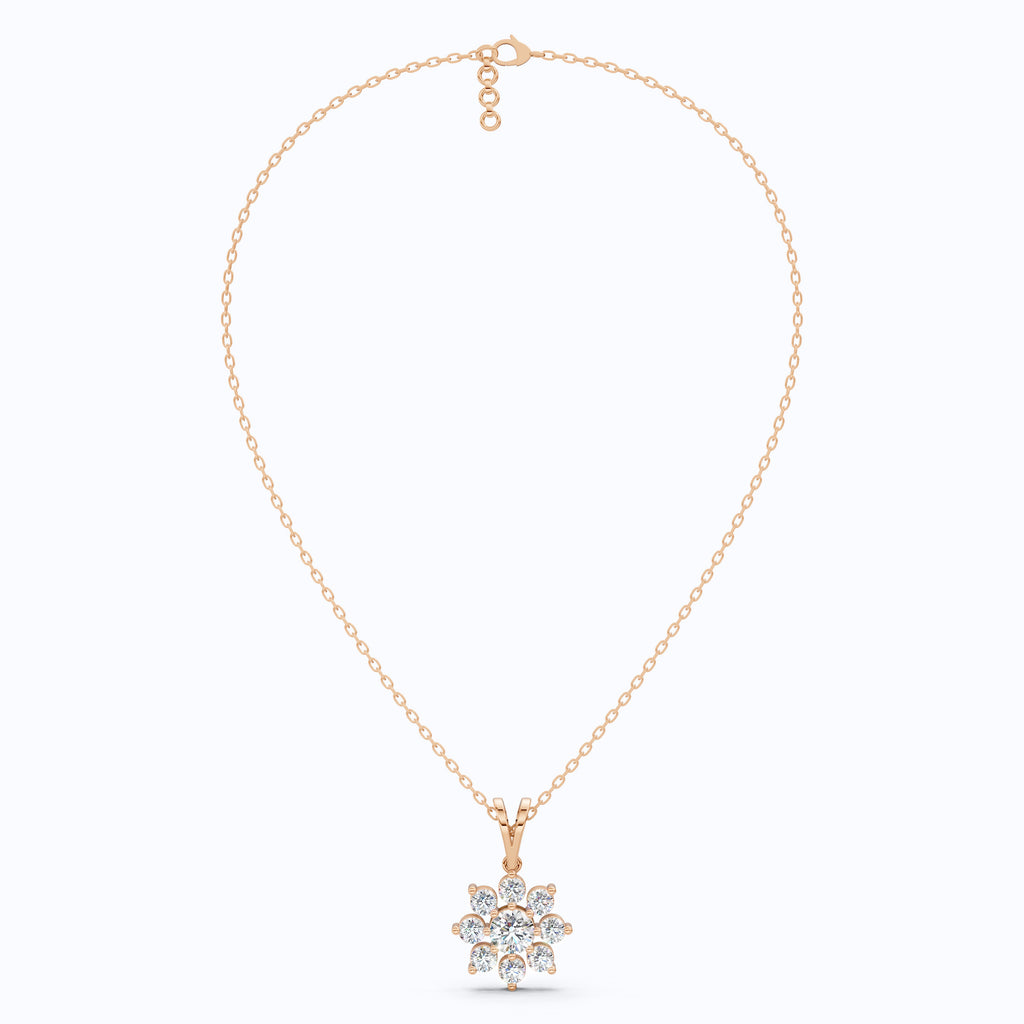 Round Brilliant Floral Cluster Snowflake Pendant in Lab Diamond-14k Solid Gold, Bridal Jewelry for Women