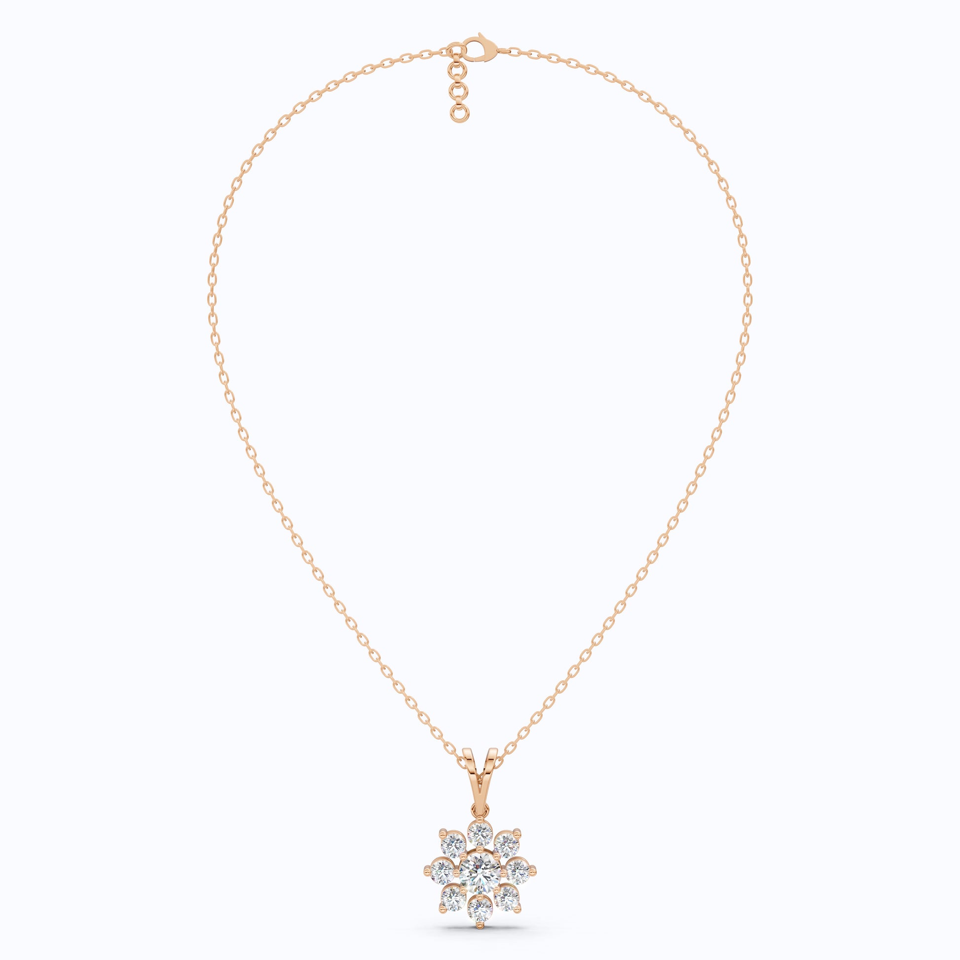 Round Brilliant Floral Cluster Snowflake Pendant in Lab Diamond-14k Solid Gold, Bridal Jewelry for Women