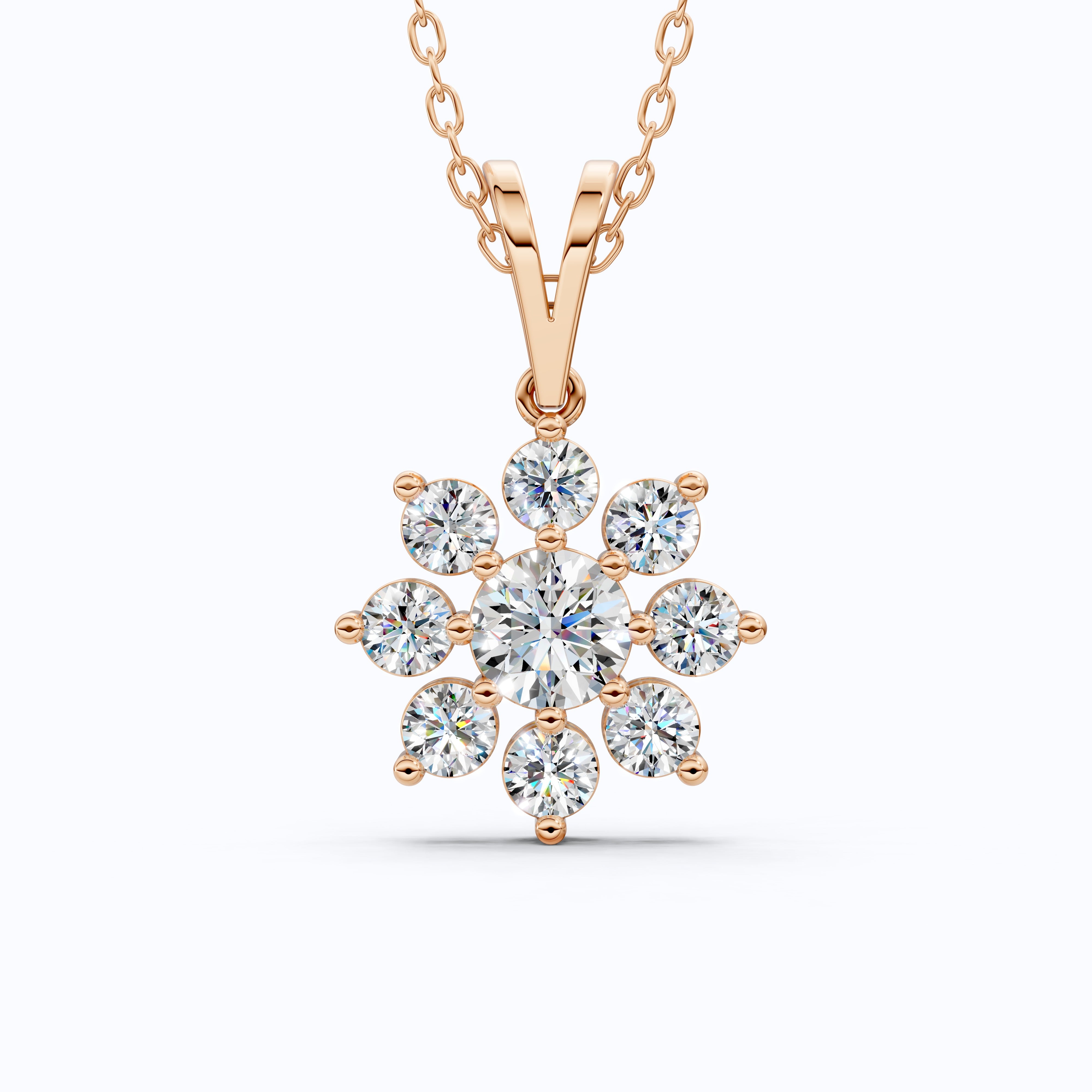 Round Brilliant Floral Cluster Snowflake Pendant in Lab Diamond-14k Solid Gold, Bridal Jewelry for Women