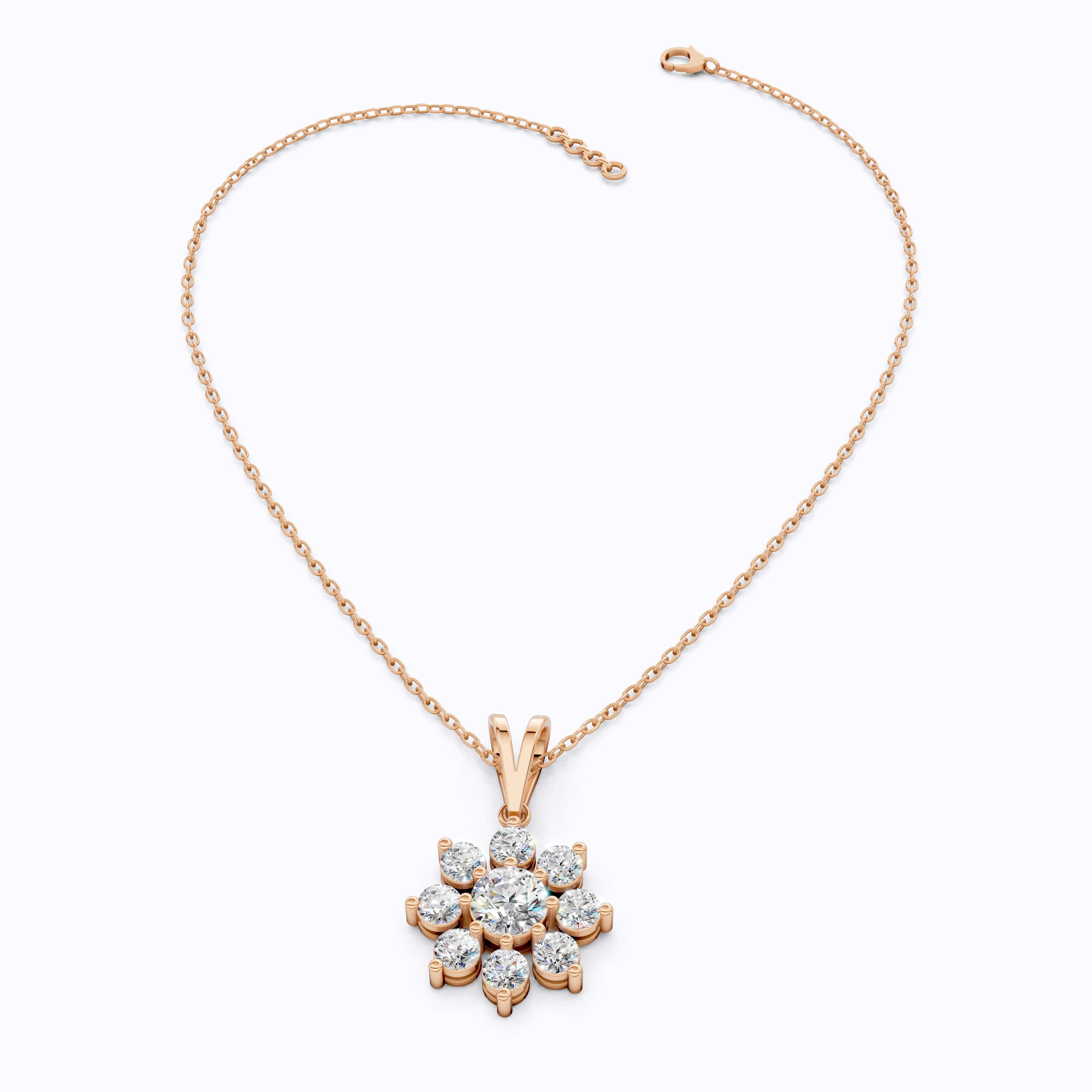 Round Brilliant Floral Cluster Snowflake Pendant in Lab Diamond-14k Solid Gold, Bridal Jewelry for Women