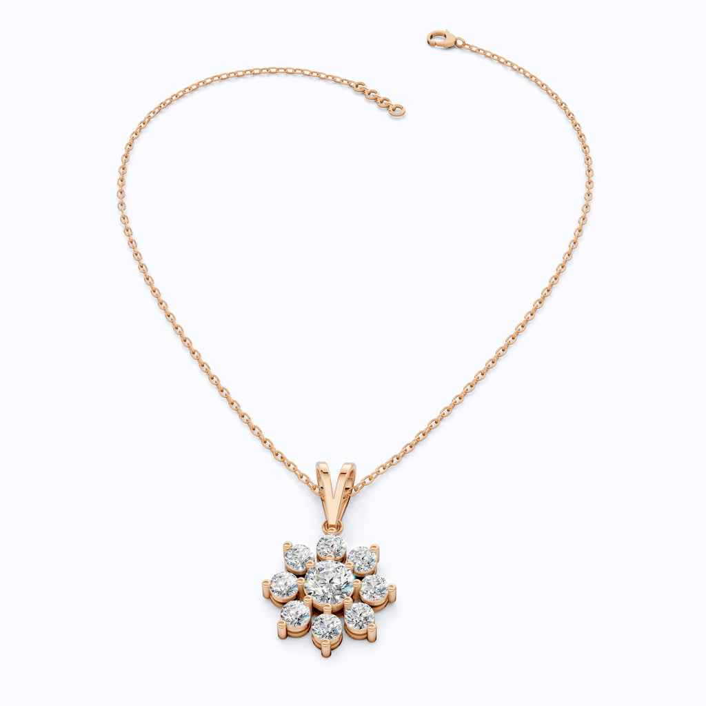 Round Brilliant Floral Cluster Snowflake Pendant in Lab Diamond-14k Solid Gold, Bridal Jewelry for Women
