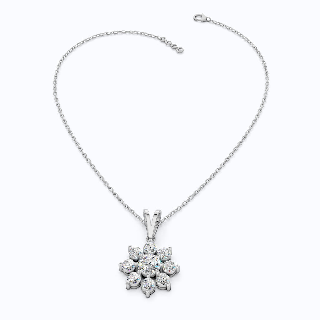 Round Brilliant Floral Cluster Snowflake Pendant in Lab Diamond-14k Solid Gold, Bridal Jewelry for Women