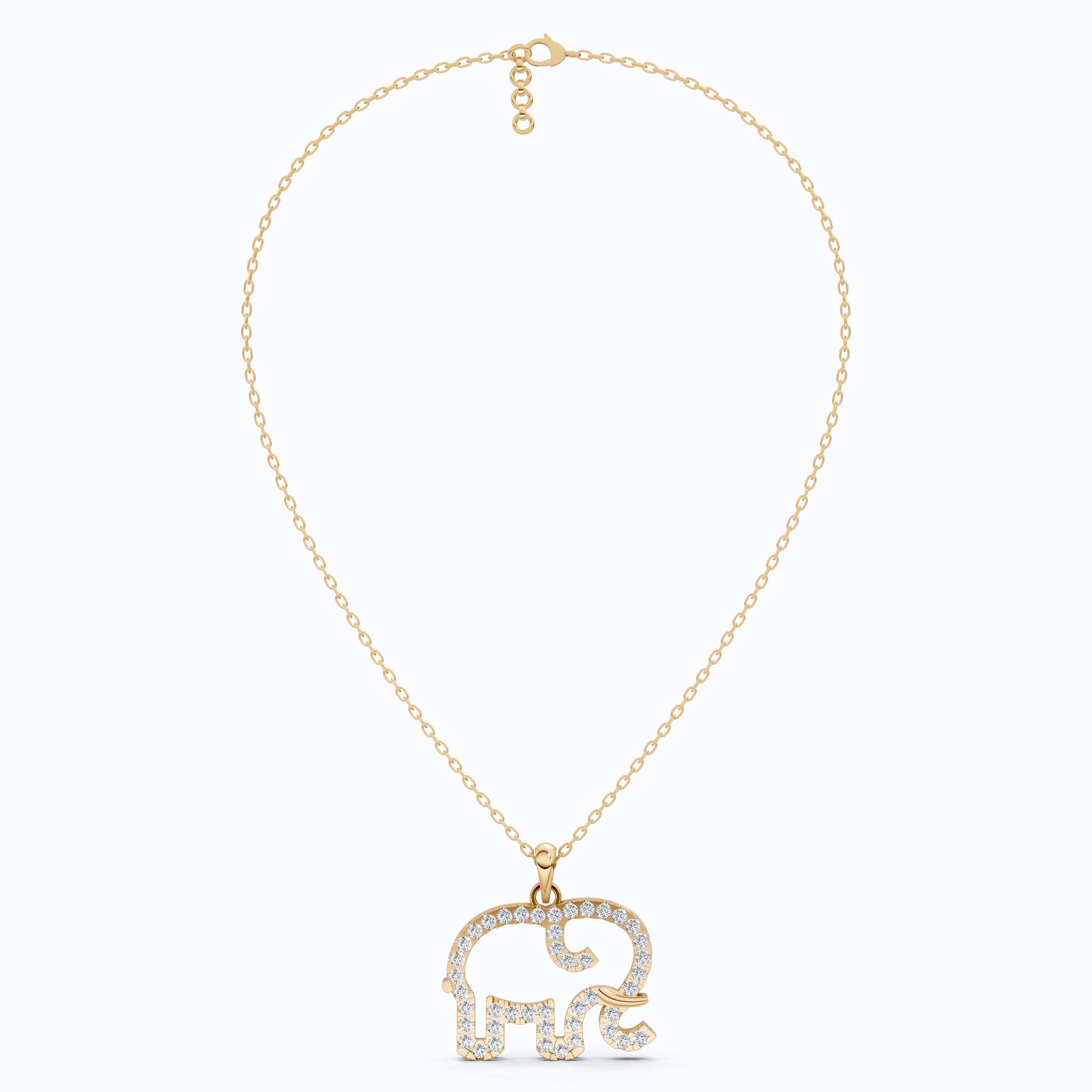 Dainty Elephant Outline Everyday Pendant in Lab Diamond-14k Solid Gold, Symbol of Strength, Good Luck Jewelry for Her/Him