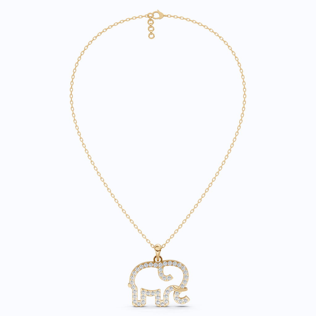 Dainty Elephant Outline Everyday Pendant in Lab Diamond-14k Solid Gold, Symbol of Strength, Good Luck Jewelry for Her/Him