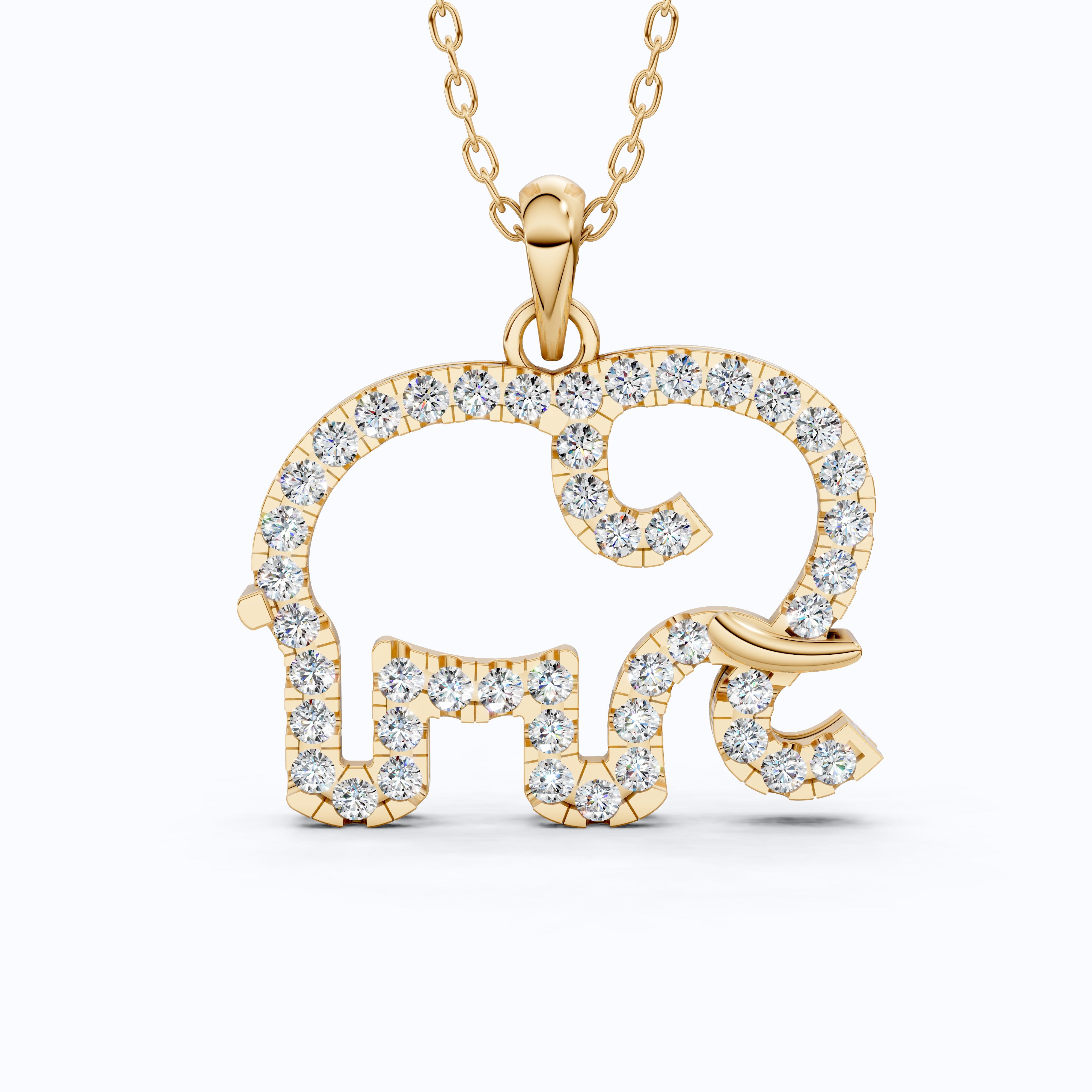 Dainty Elephant Outline Everyday Pendant in Lab Diamond-14k Solid Gold, Symbol of Strength, Good Luck Jewelry for Her/Him