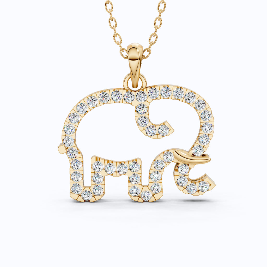 Dainty Elephant Outline Everyday Pendant in Lab Diamond-14k Solid Gold, Symbol of Strength, Good Luck Jewelry for Her/Him