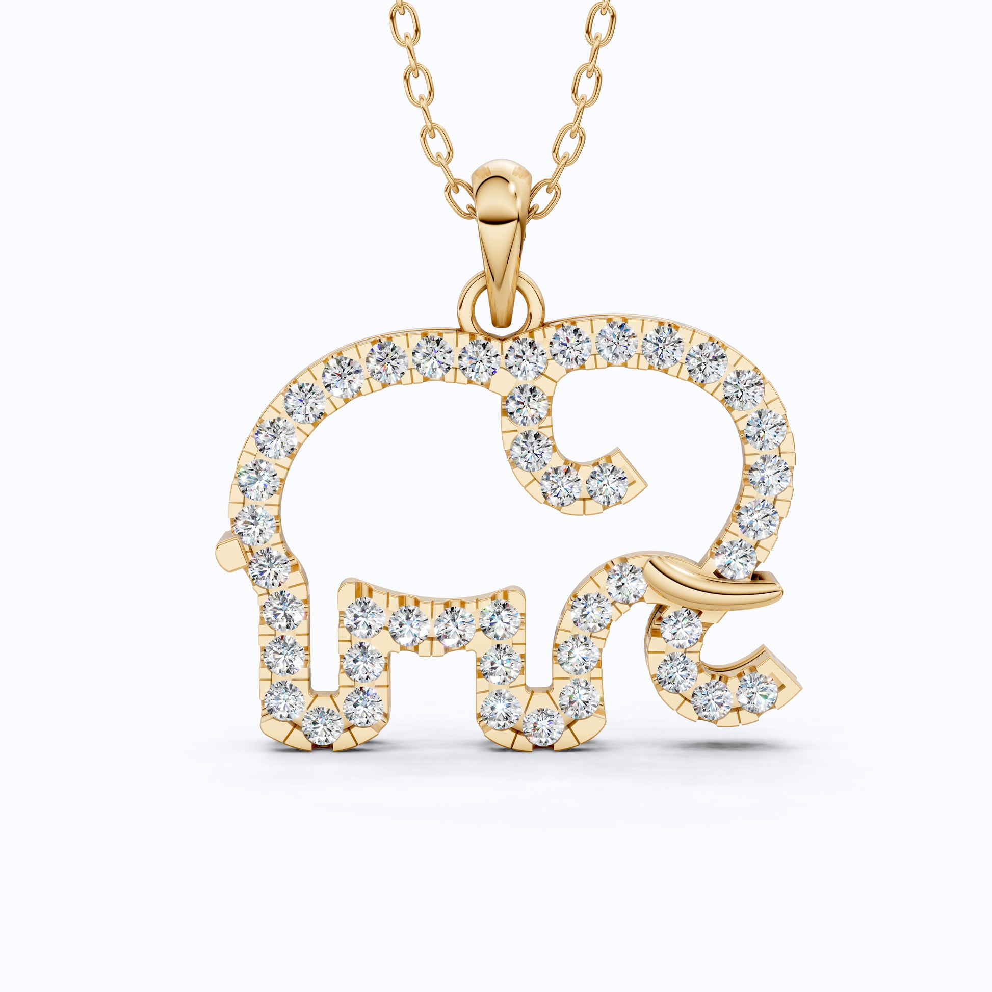 Dainty Elephant Outline Everyday Pendant in Lab Diamond-14k Solid Gold, Symbol of Strength, Good Luck Jewelry for Her/Him