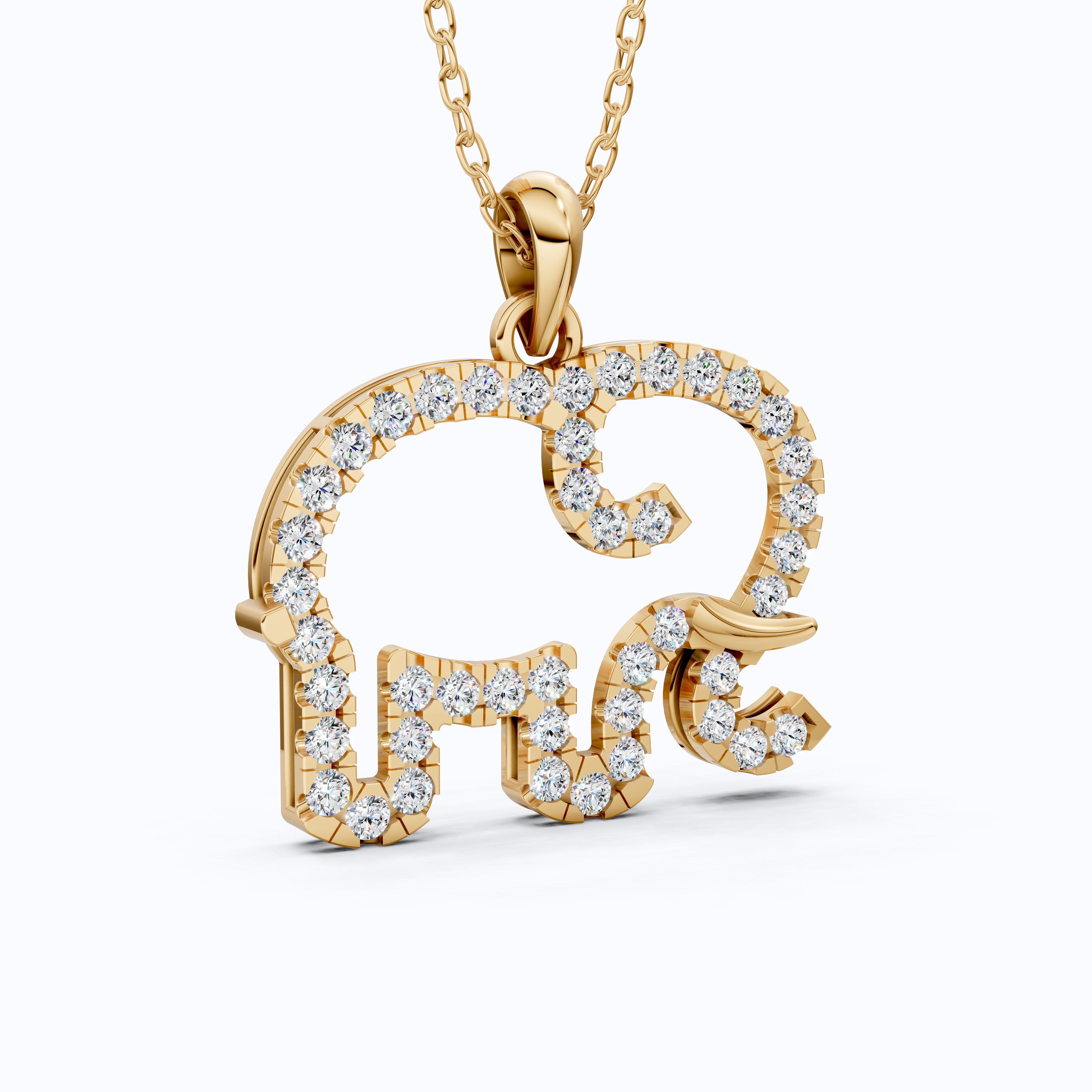 Dainty Elephant Outline Everyday Pendant in Lab Diamond-14k Solid Gold, Symbol of Strength, Good Luck Jewelry for Her/Him
