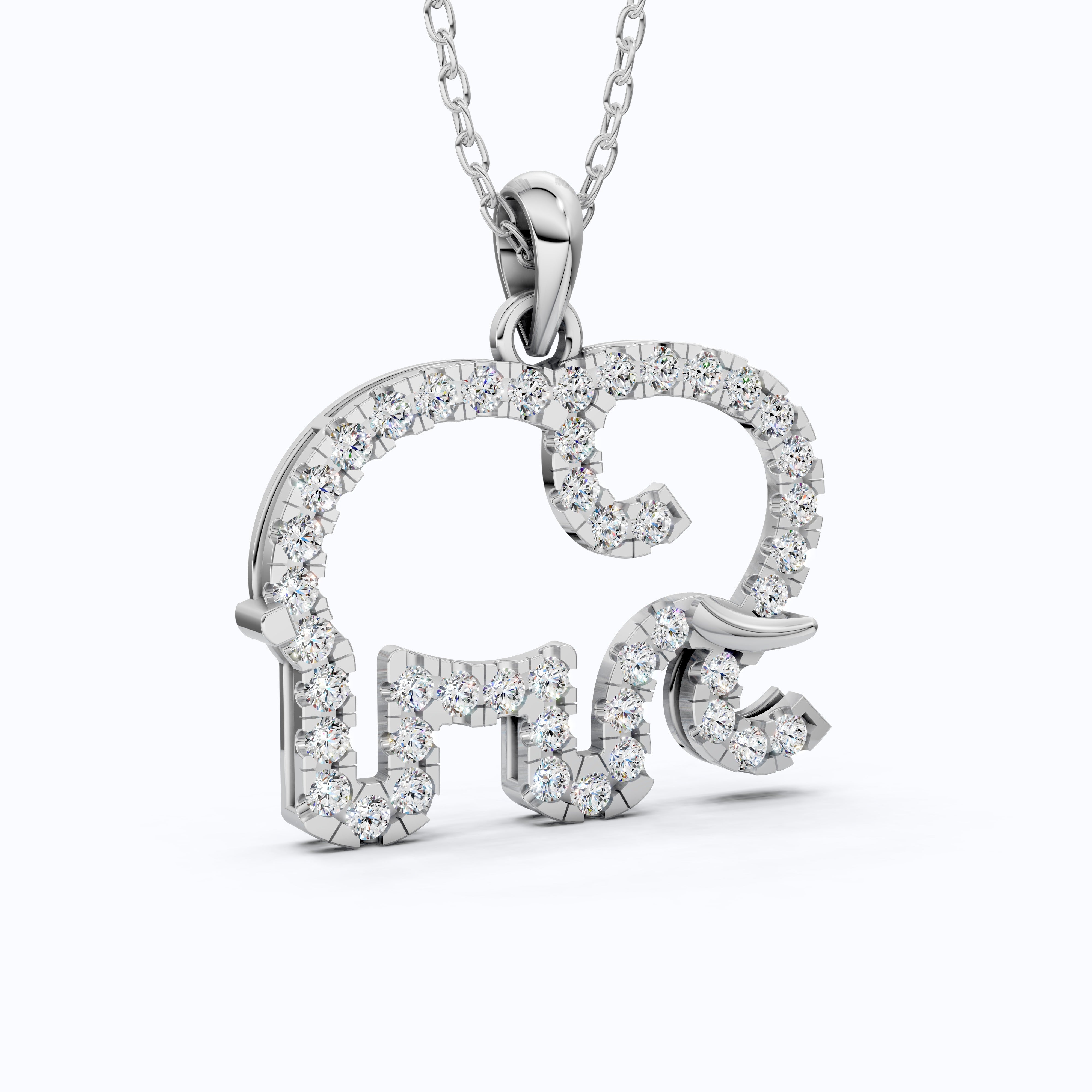 Dainty Elephant Outline Everyday Pendant in Lab Diamond-14k Solid Gold, Symbol of Strength, Good Luck Jewelry for Her/Him