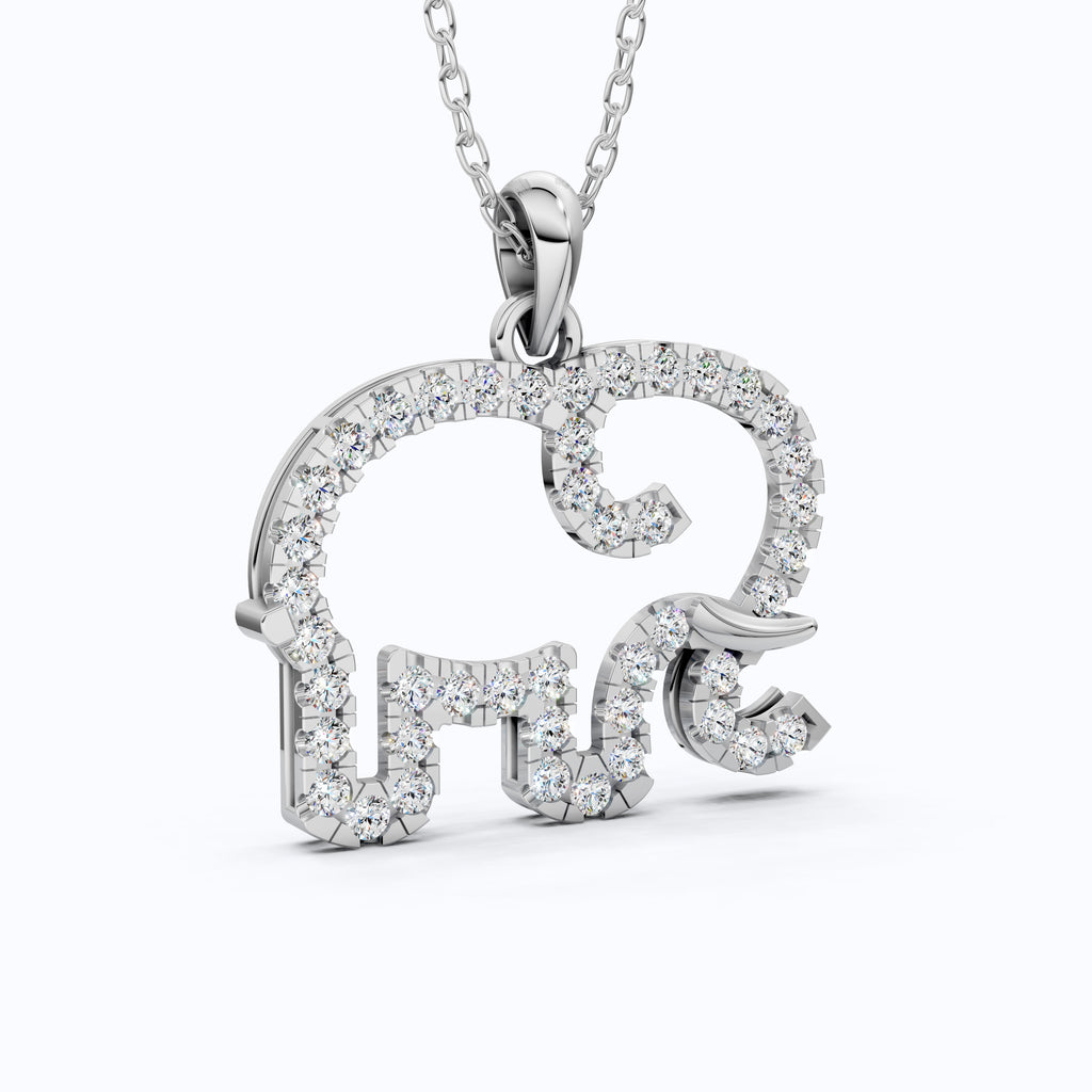 Dainty Elephant Outline Everyday Pendant in Lab Diamond-14k Solid Gold, Symbol of Strength, Good Luck Jewelry for Her/Him