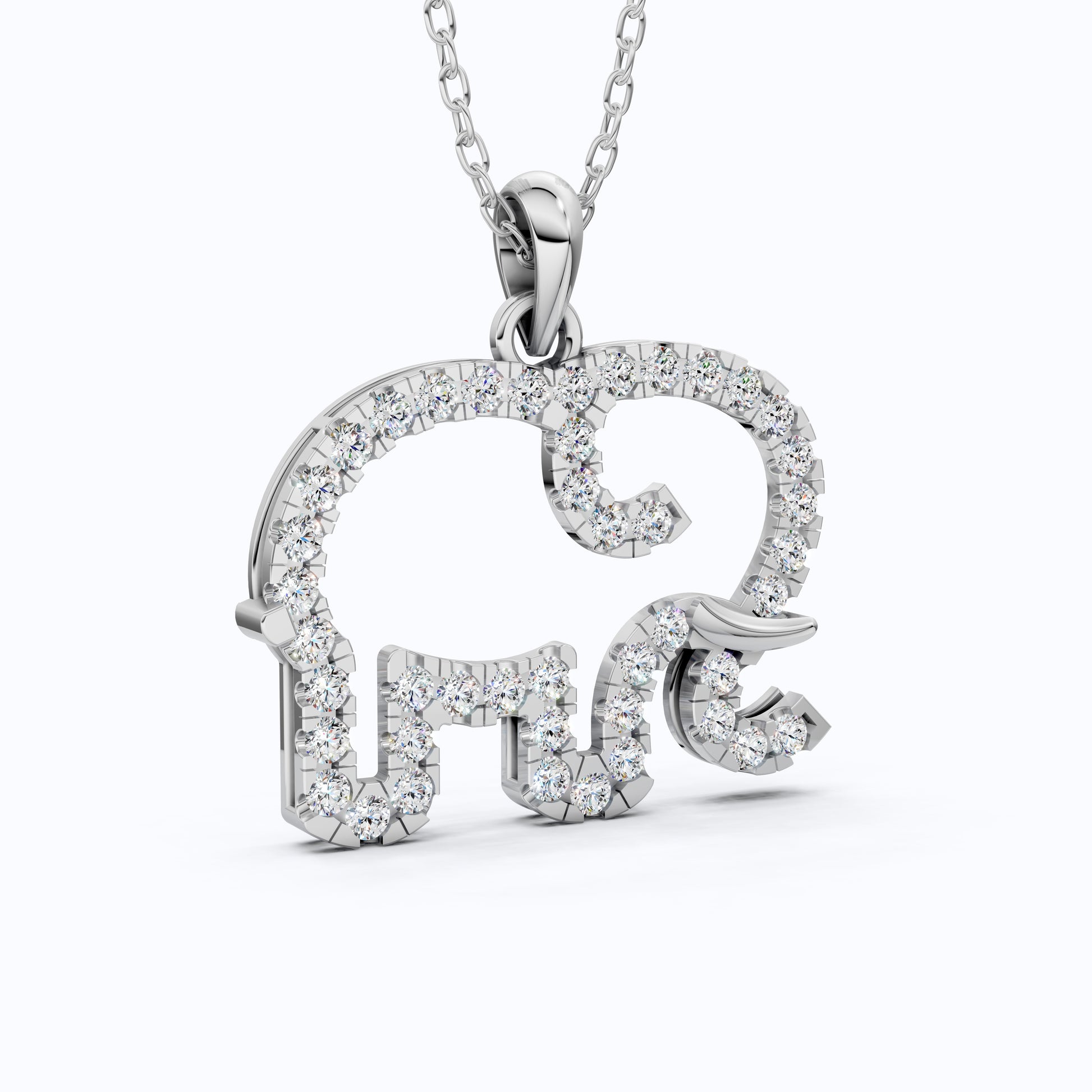 Dainty Elephant Outline Everyday Pendant in Lab Diamond-14k Solid Gold, Symbol of Strength, Good Luck Jewelry for Her/Him