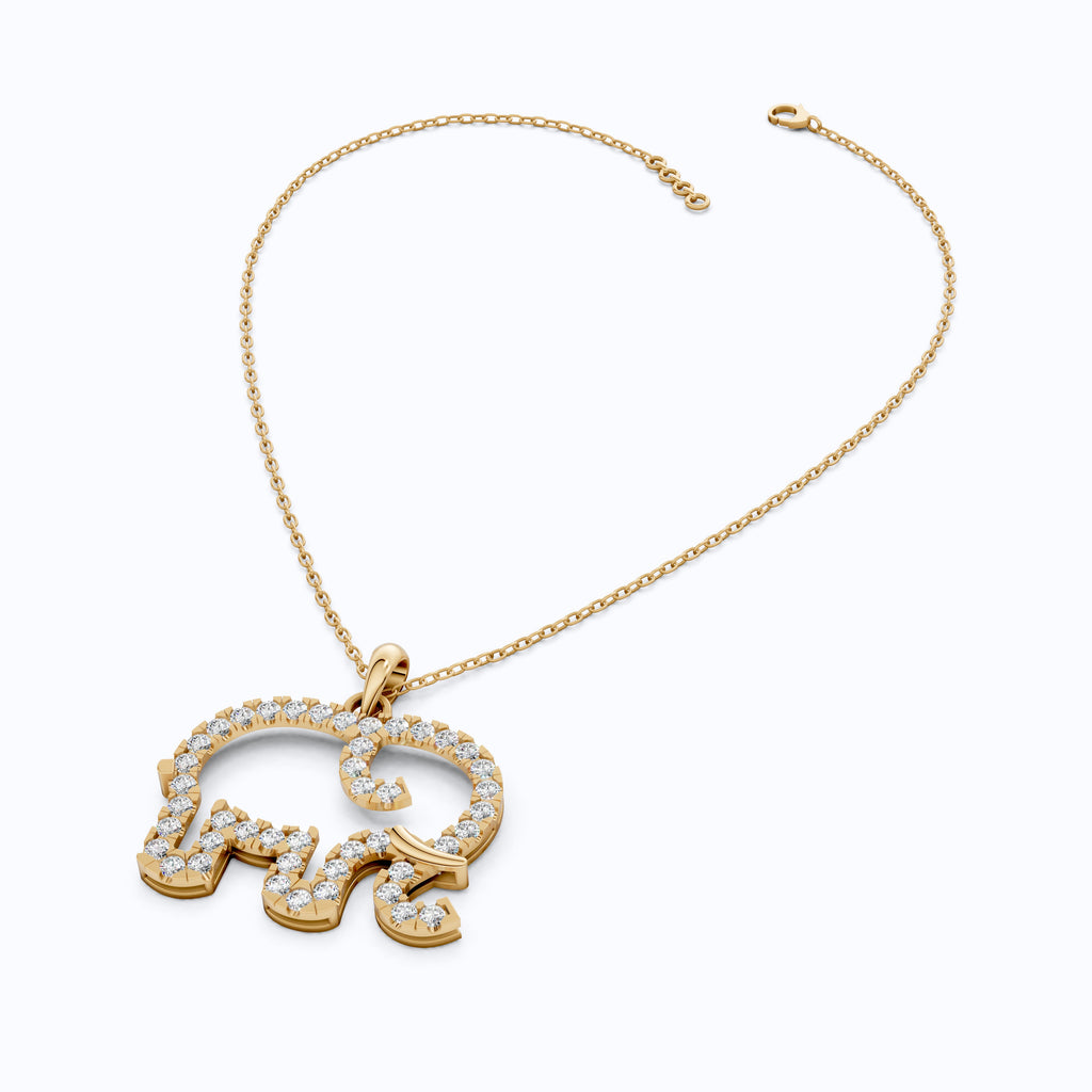 Dainty Elephant Outline Everyday Pendant in Lab Diamond-14k Solid Gold, Symbol of Strength, Good Luck Jewelry for Her/Him