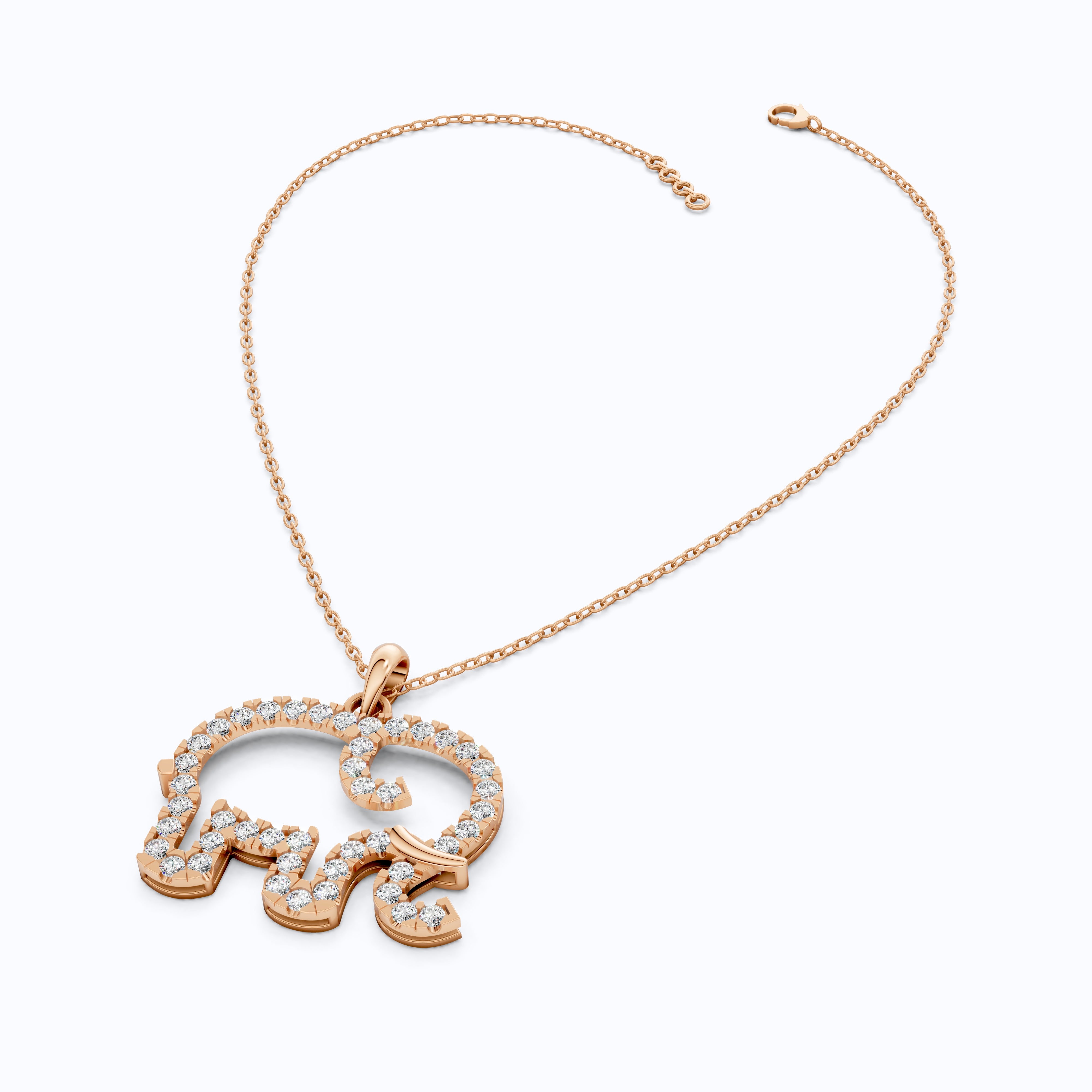 Dainty Elephant Outline Everyday Pendant in Lab Diamond-14k Solid Gold, Symbol of Strength, Good Luck Jewelry for Her/Him