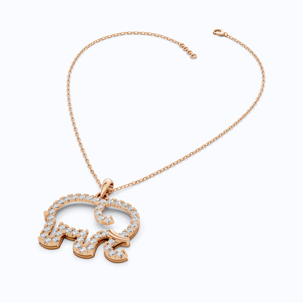 Dainty Elephant Outline Everyday Pendant in Lab Diamond-14k Solid Gold, Symbol of Strength, Good Luck Jewelry for Her/Him