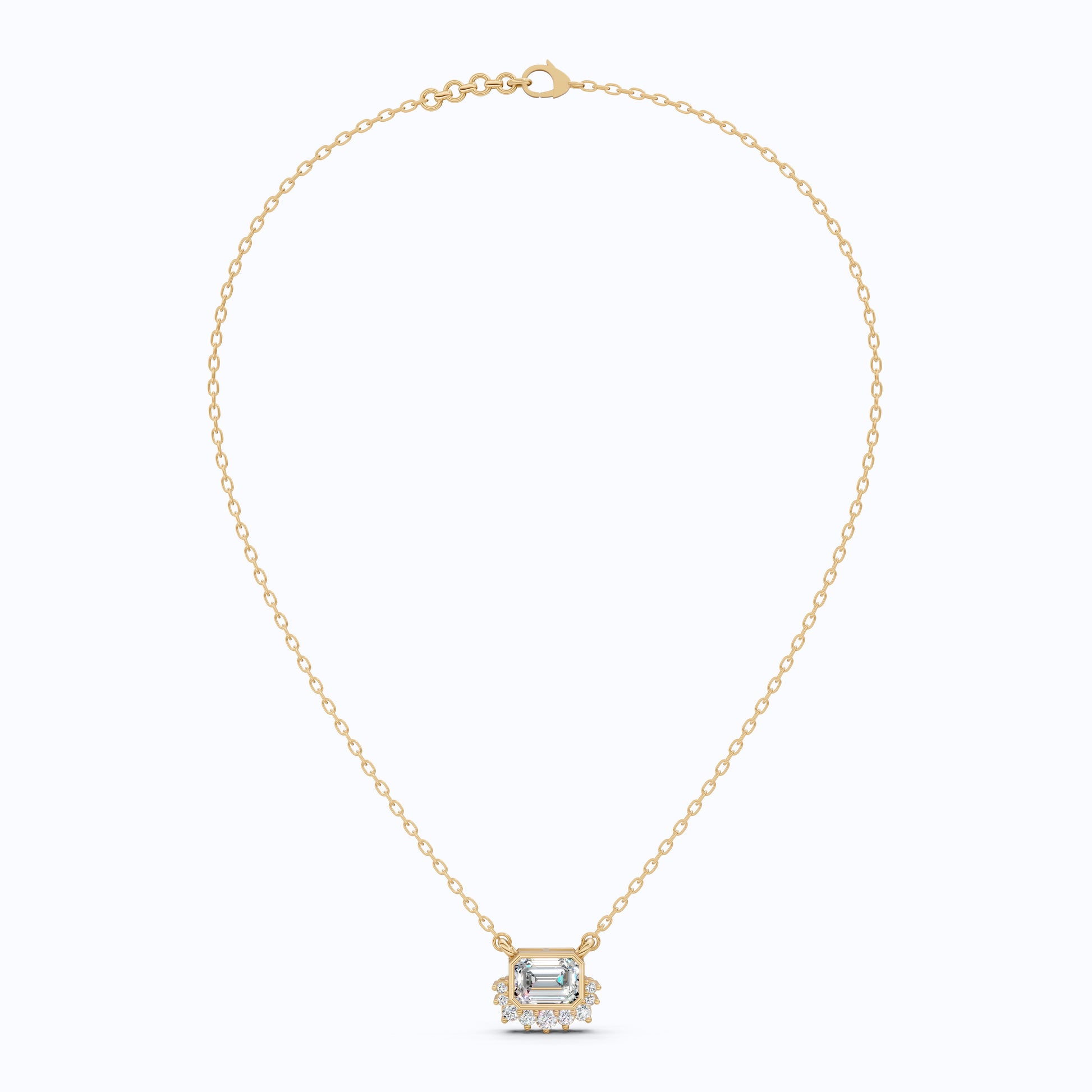 Vintage Inspired Emerald Cut Sunburst Wedding Pendant Necklace in 14k Solid Gold, 1.00 CT Emerald Cut Lab Grown Diamond, Unique Gift for Her, Bridal Jewelry