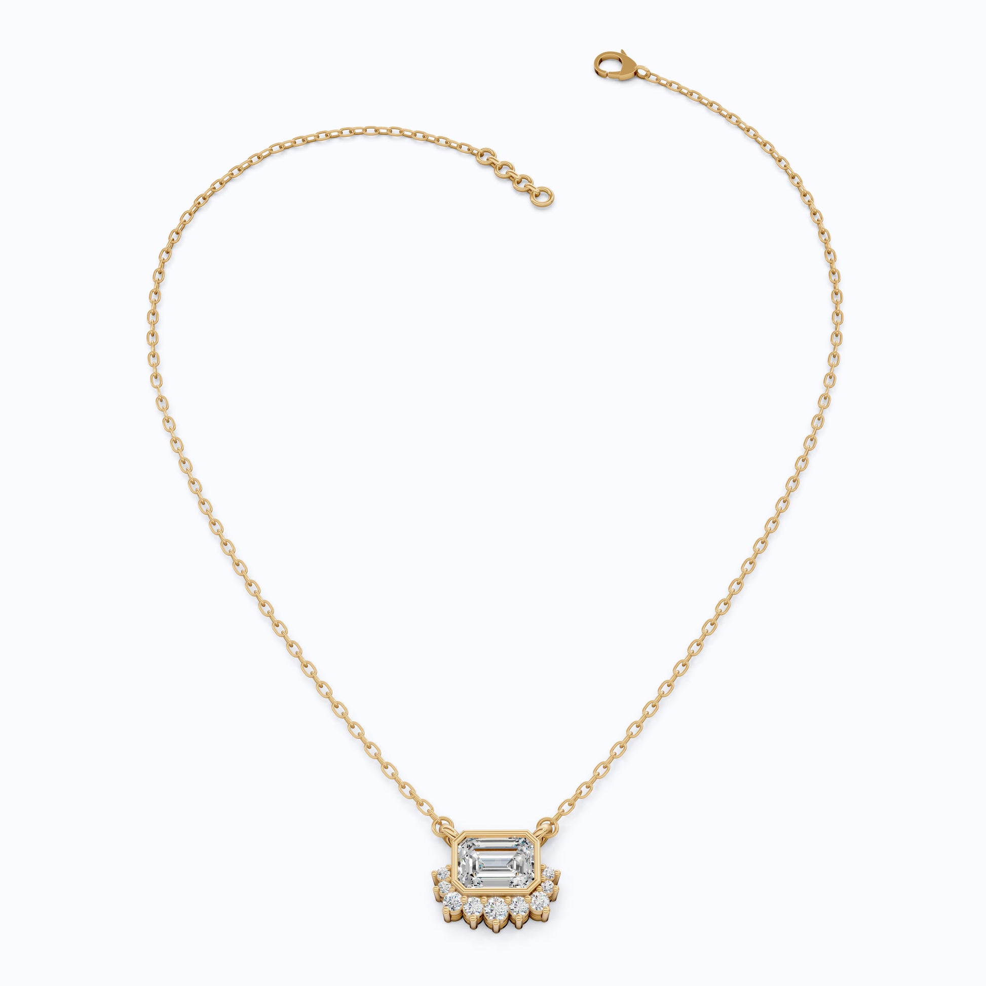 Vintage Inspired Emerald Cut Sunburst Wedding Pendant Necklace in 14k Solid Gold, 1.00 CT Emerald Cut Lab Grown Diamond, Unique Gift for Her, Bridal Jewelry