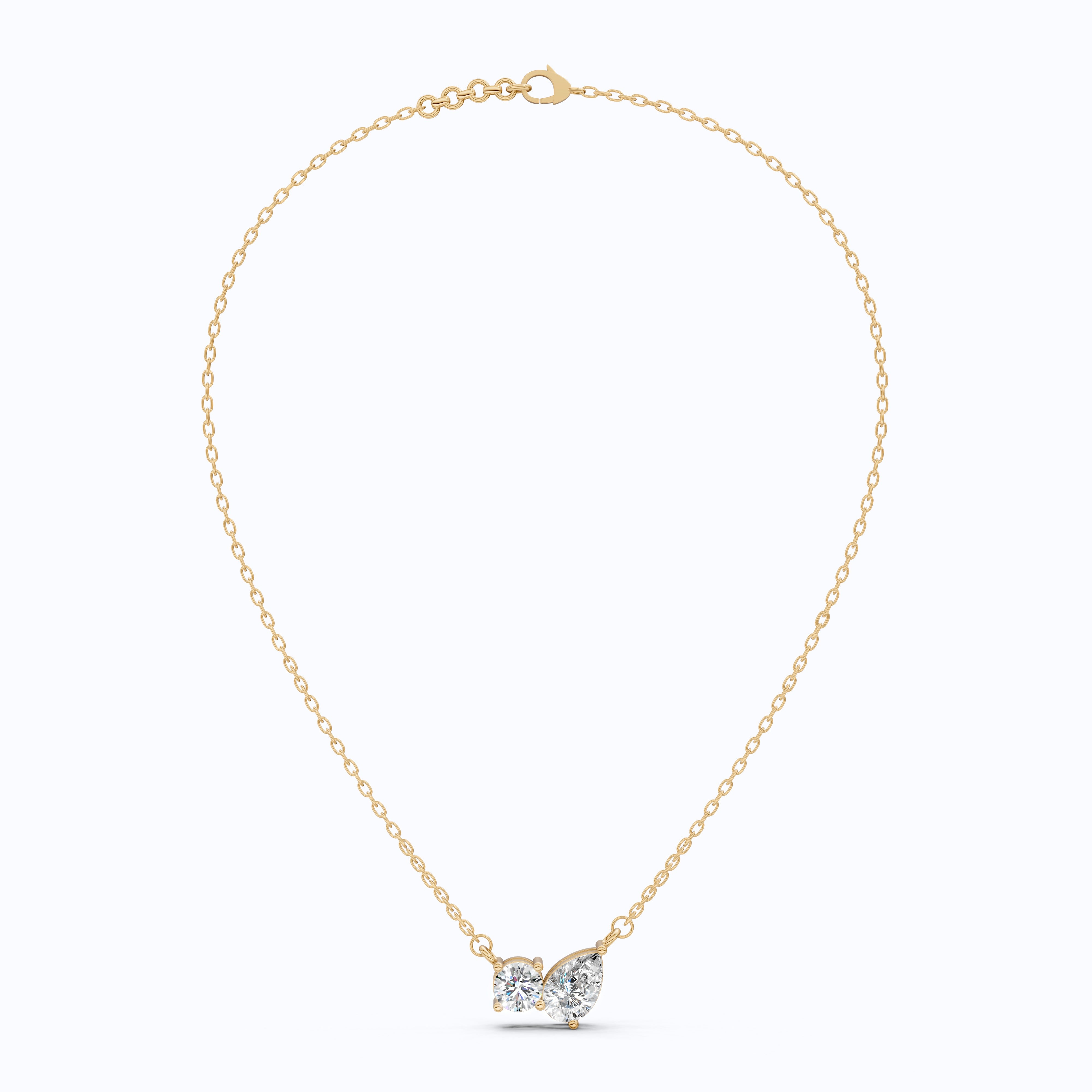 Toi Et Moi Duo Wedding Pendant Necklace in 14k Solid Gold, 1.30 TCW Pear/Round Cut Lab Created Diamonds, Anniversary Gift for Women, Wedding Jewelry