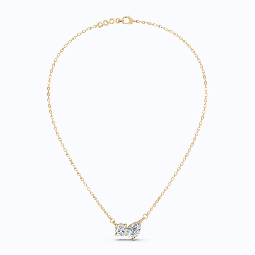 Toi Et Moi Duo Wedding Pendant Necklace in 14k Solid Gold, 1.30 TCW Pear/Round Cut Lab Created Diamonds, Anniversary Gift for Women, Wedding Jewelry