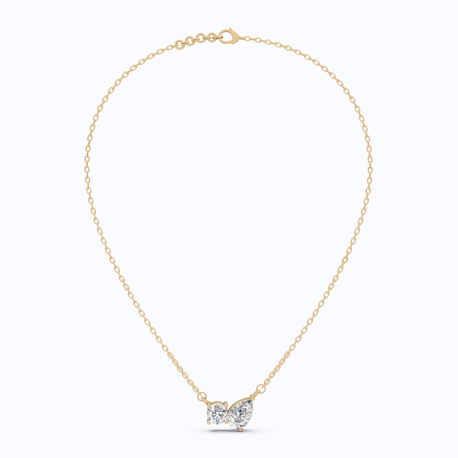 Toi Et Moi Duo Wedding Pendant Necklace in 14k Solid Gold, 1.30 TCW Pear/Round Cut Lab Created Diamonds, Anniversary Gift for Women, Wedding Jewelry