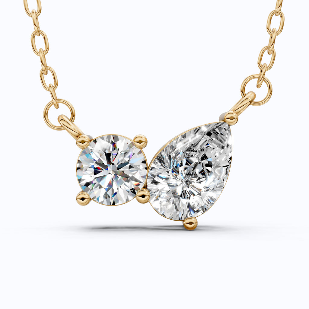 Toi Et Moi Duo Wedding Pendant Necklace in 14k Solid Gold, 1.30 TCW Pear/Round Cut Lab Created Diamonds, Anniversary Gift for Women, Wedding Jewelry