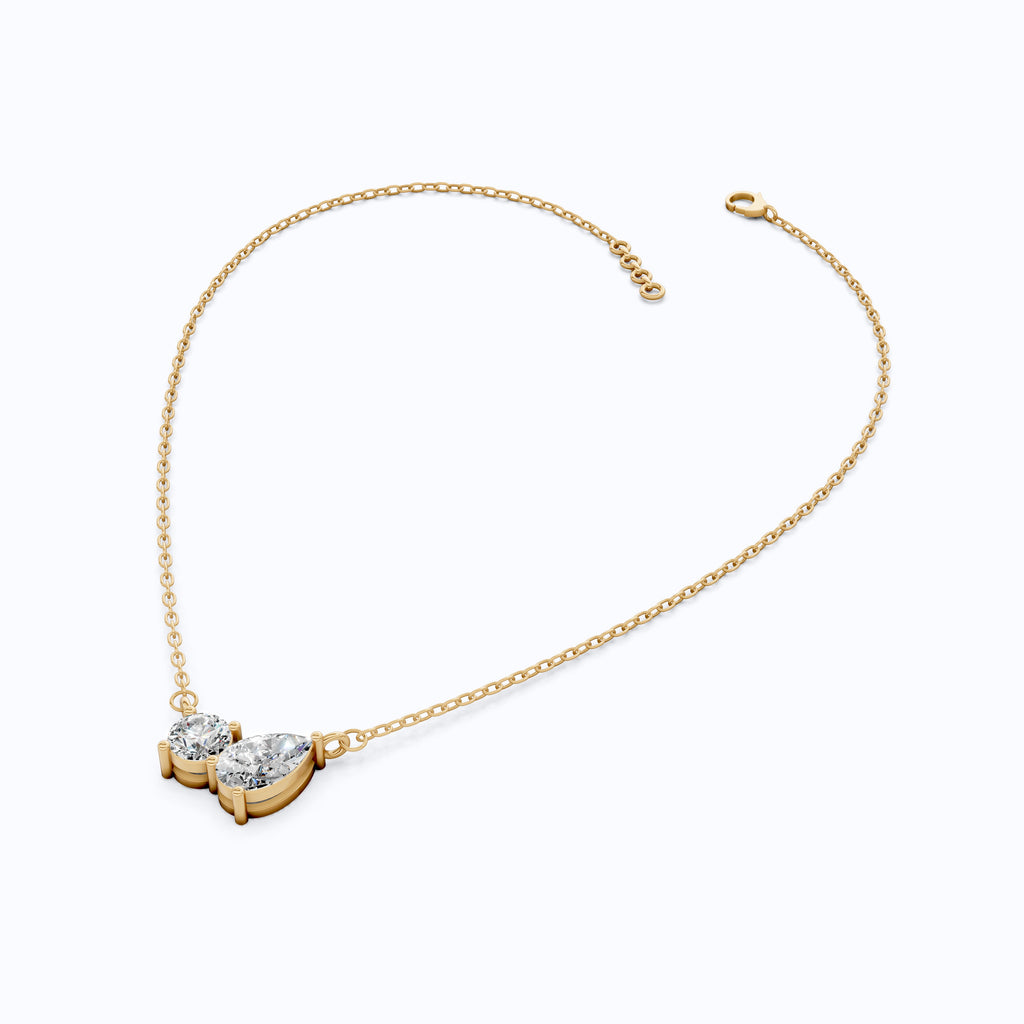Toi Et Moi Duo Wedding Pendant Necklace in 14k Solid Gold, 1.30 TCW Pear/Round Cut Lab Created Diamonds, Anniversary Gift for Women, Wedding Jewelry