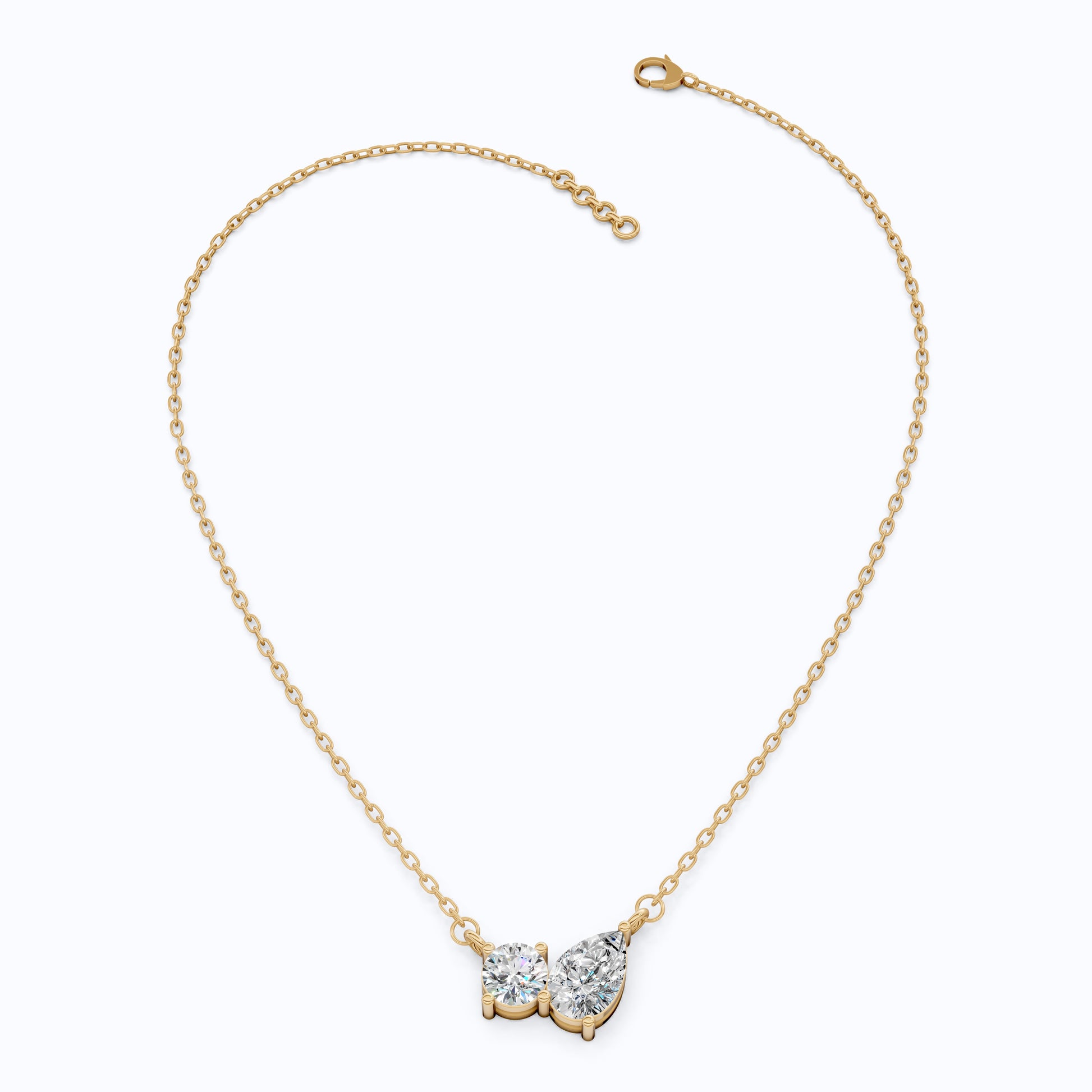 Toi Et Moi Duo Wedding Pendant Necklace in 14k Solid Gold, 1.30 TCW Pear/Round Cut Lab Created Diamonds, Anniversary Gift for Women, Wedding Jewelry