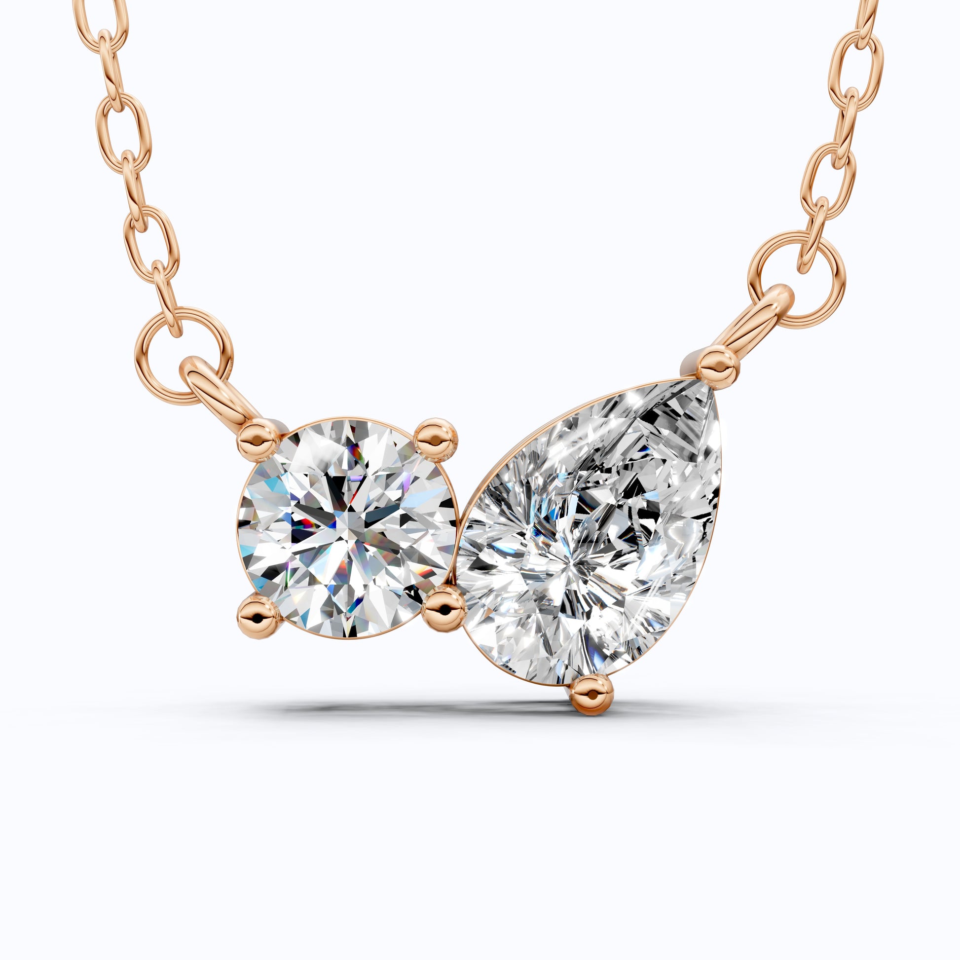 Toi Et Moi Duo Wedding Pendant Necklace in 14k Solid Gold, 1.30 TCW Pear/Round Cut Lab Created Diamonds, Anniversary Gift for Women, Wedding Jewelry