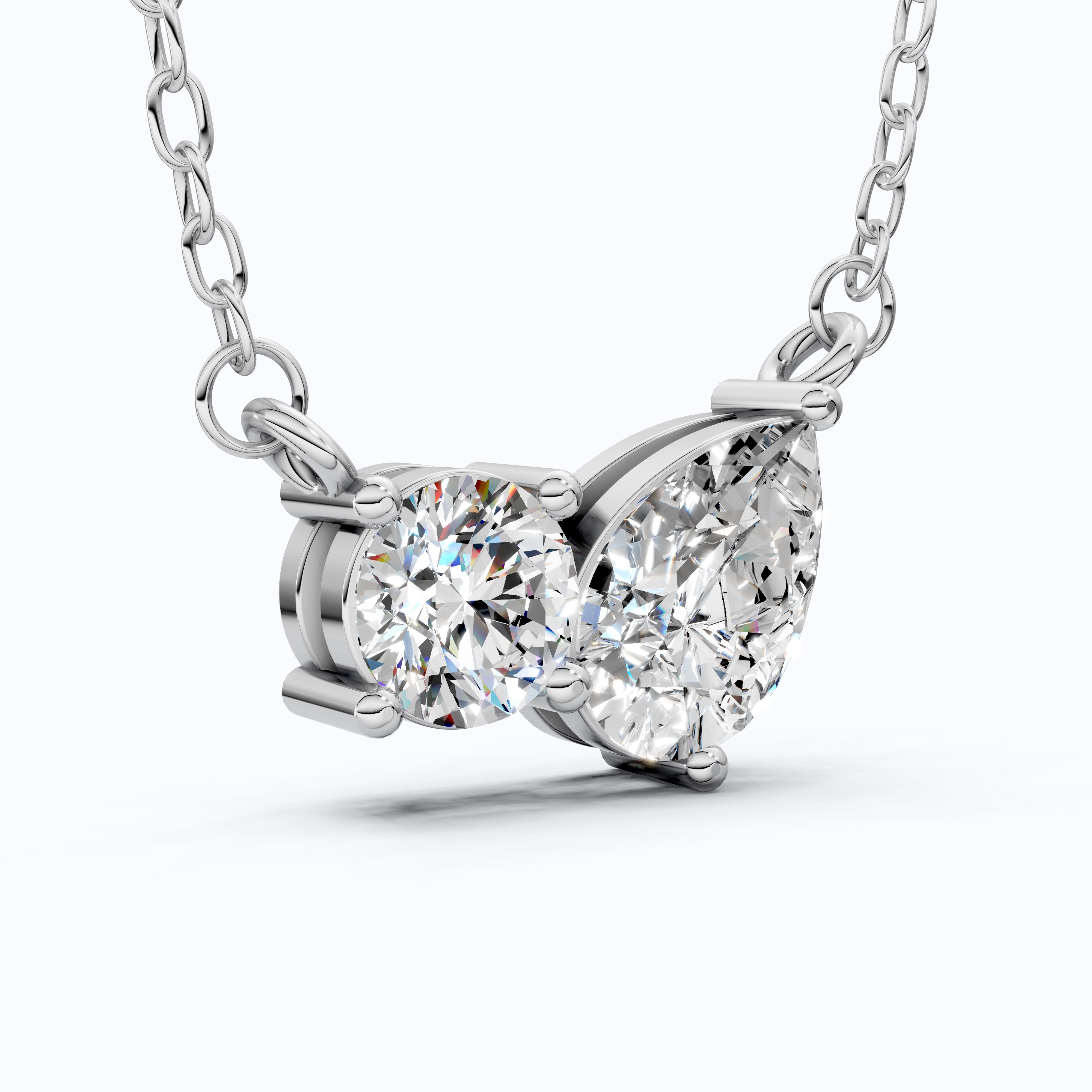 Toi Et Moi Duo Wedding Pendant Necklace in 14k Solid Gold, 1.30 TCW Pear/Round Cut Lab Created Diamonds, Anniversary Gift for Women, Wedding Jewelry