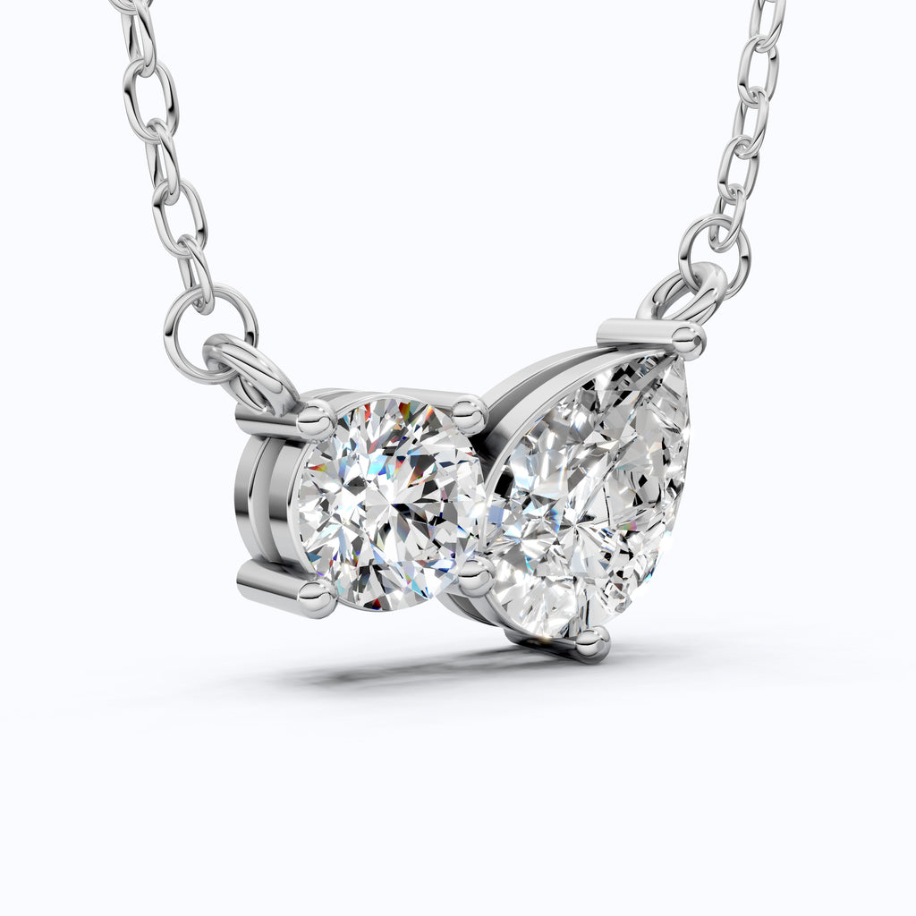 Toi Et Moi Duo Wedding Pendant Necklace in 14k Solid Gold, 1.30 TCW Pear/Round Cut Lab Created Diamonds, Anniversary Gift for Women, Wedding Jewelry